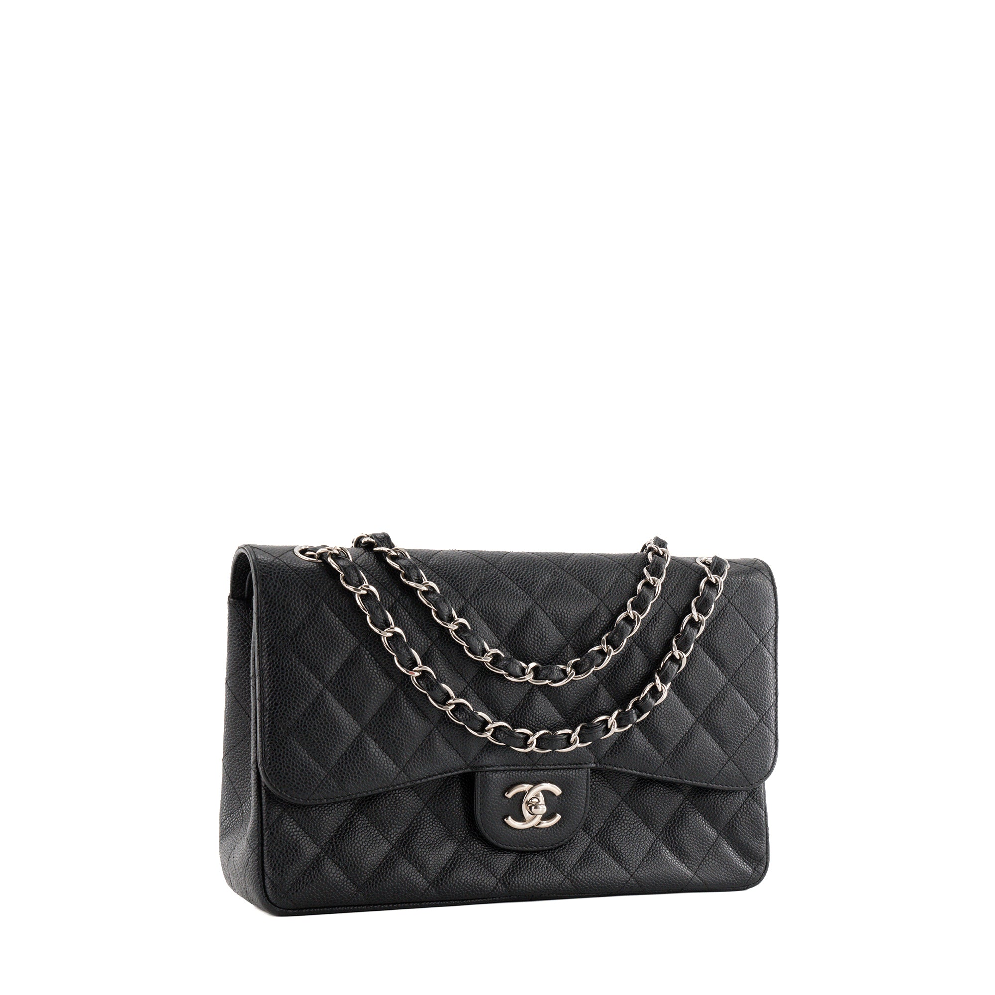 CHANEL - Sac à bandoulière Classique/Timeless Jumbo Chanel en cuir caviar noir
