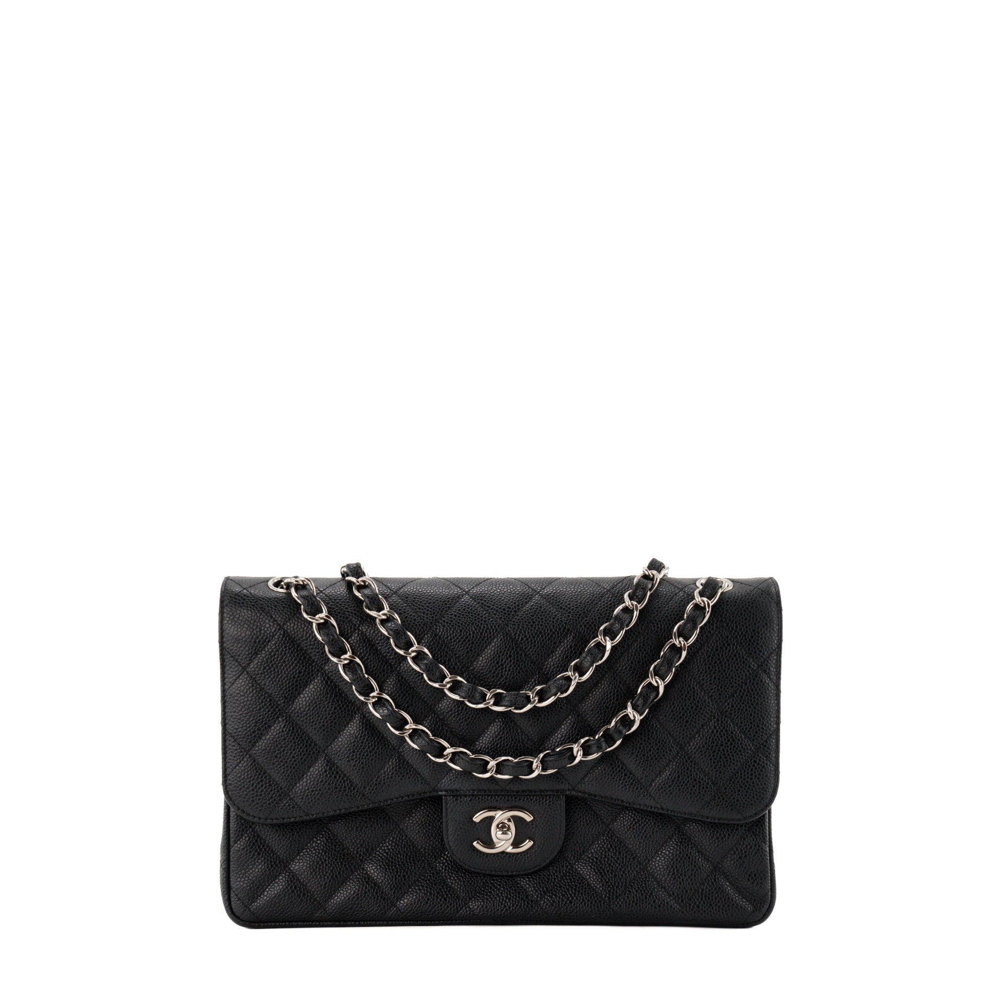 CHANEL - Sac à bandoulière Classique/Timeless Jumbo Chanel en cuir caviar noir