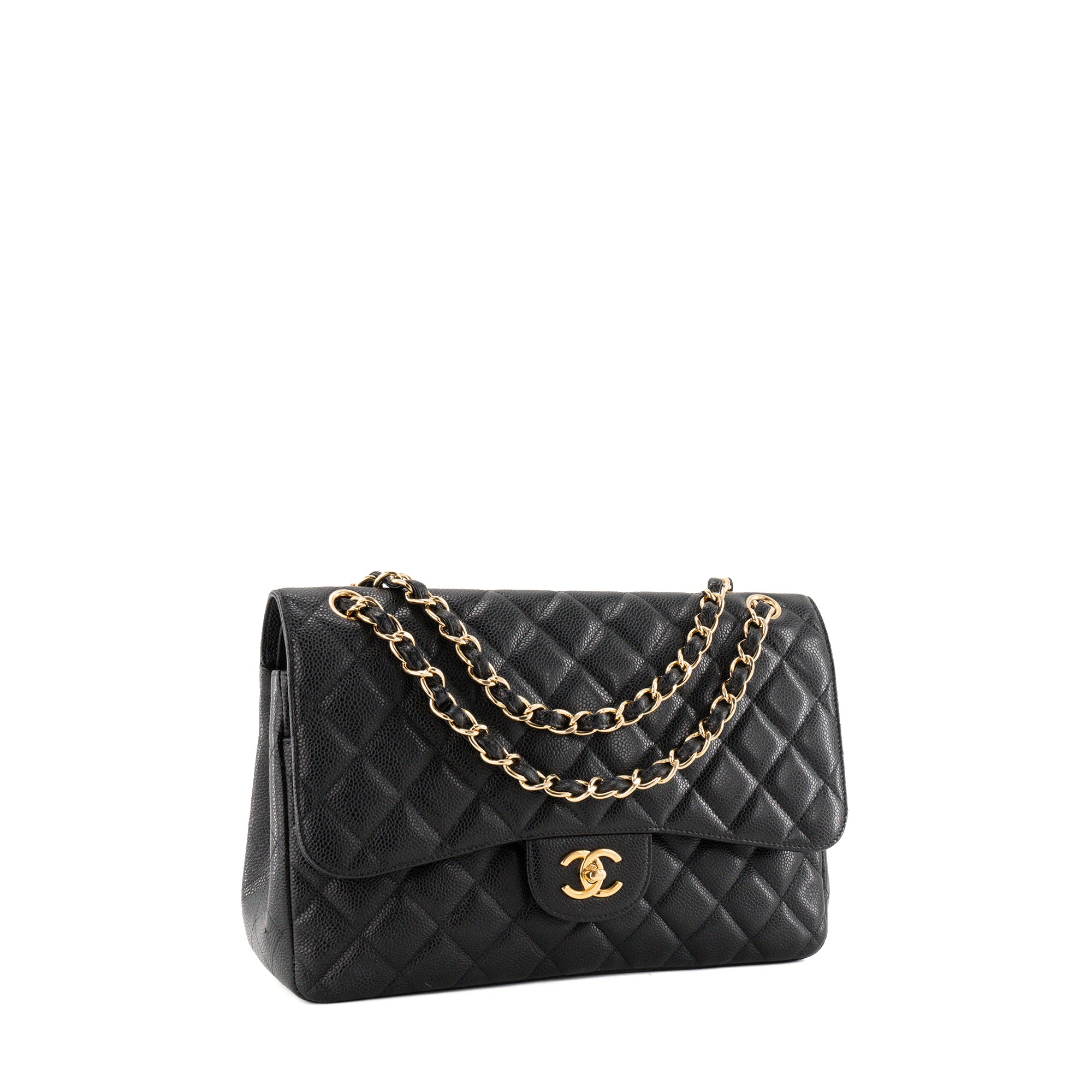 CHANEL - Sac à bandoulière Classique/Timeless Jumbo Chanel en cuir caviar noir