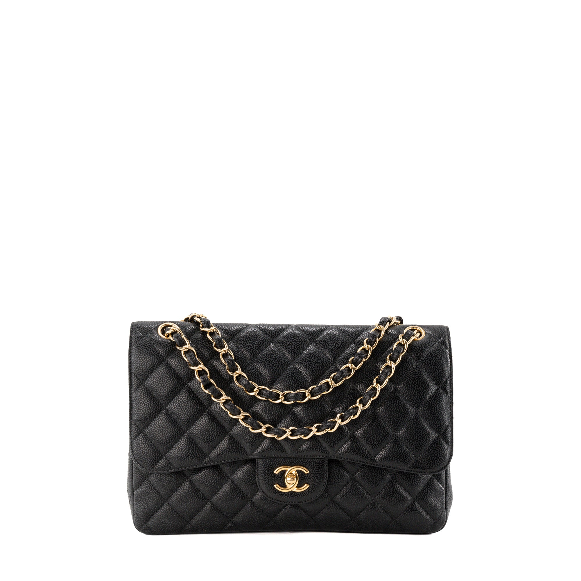 CHANEL - Sac à bandoulière Classique/Timeless Jumbo Chanel en cuir caviar noir