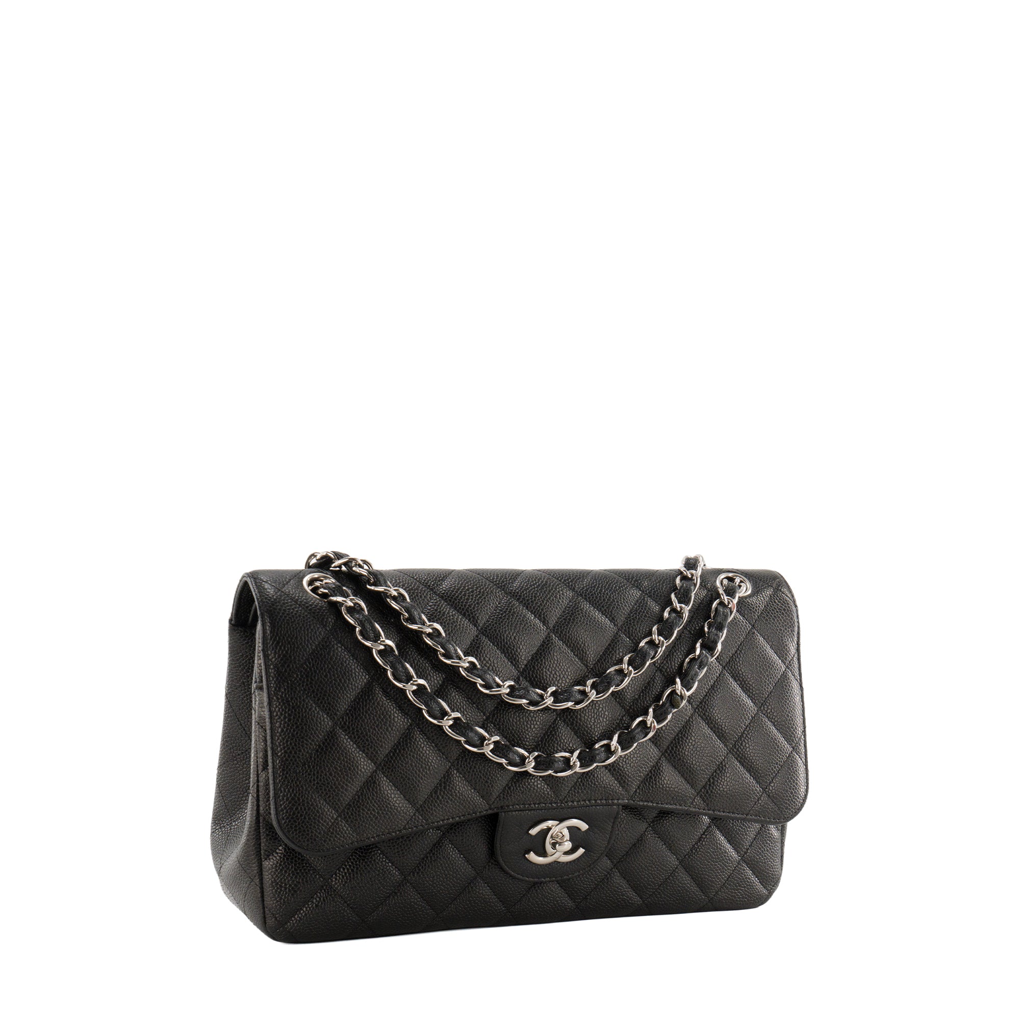 CHANEL - Sac à bandoulière Classique/Timeless Jumbo Chanel en cuir caviar noir