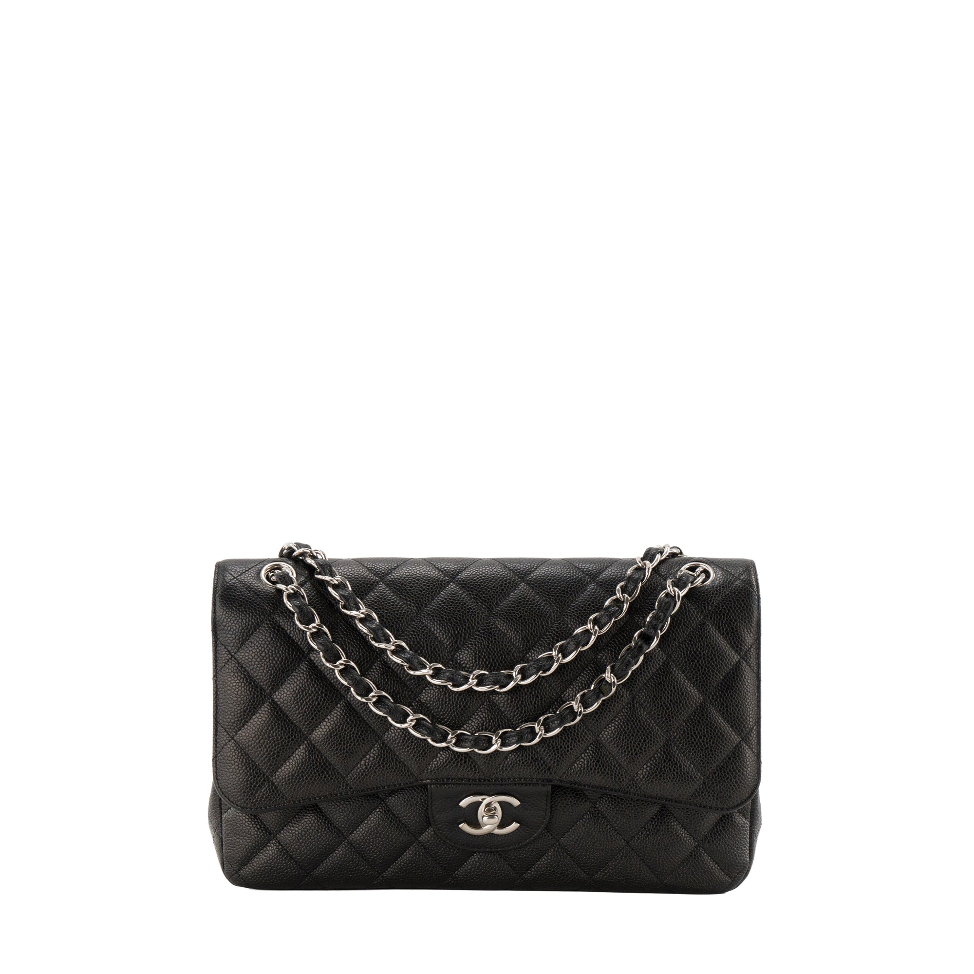CHANEL - Sac à bandoulière Classique/Timeless Jumbo Chanel en cuir caviar noir