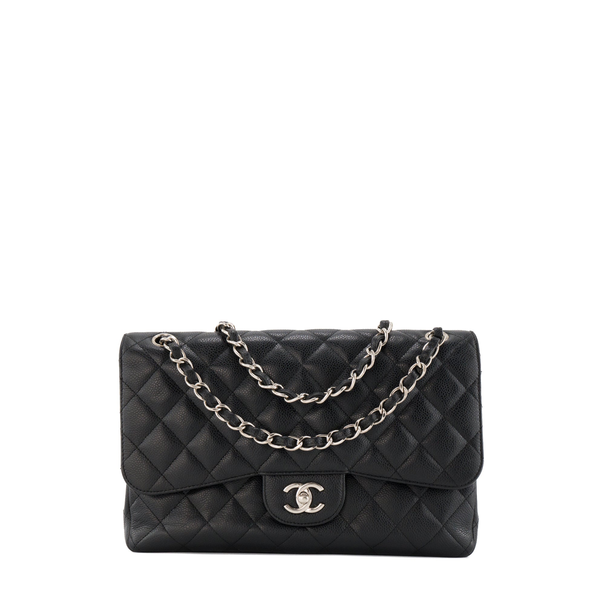 CHANEL - Sac à bandoulière Classique/Timeless Jumbo Chanel en cuir caviar noir