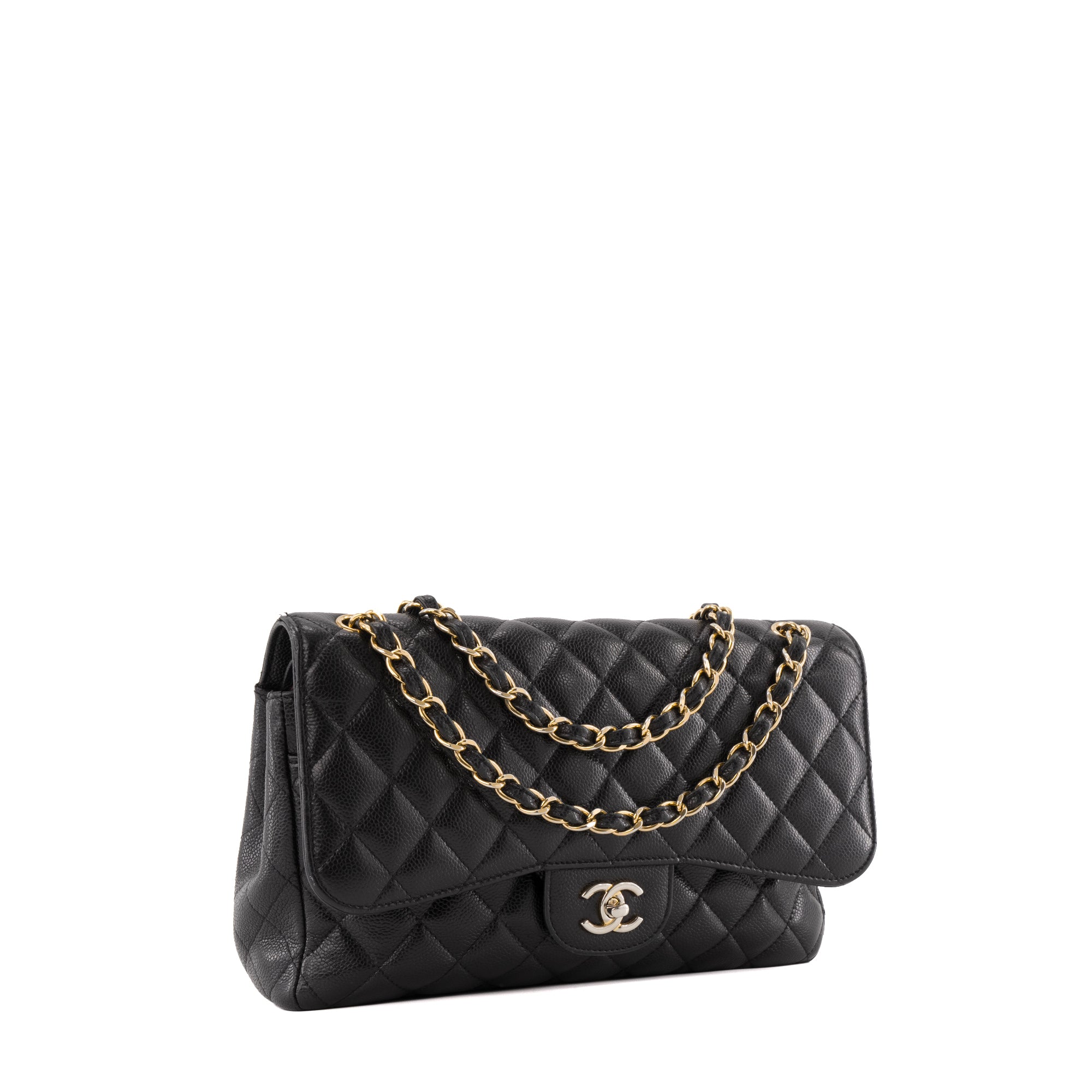 CHANEL - Sac à bandoulière Classique/Timeless Jumbo Chanel en cuir caviar noir