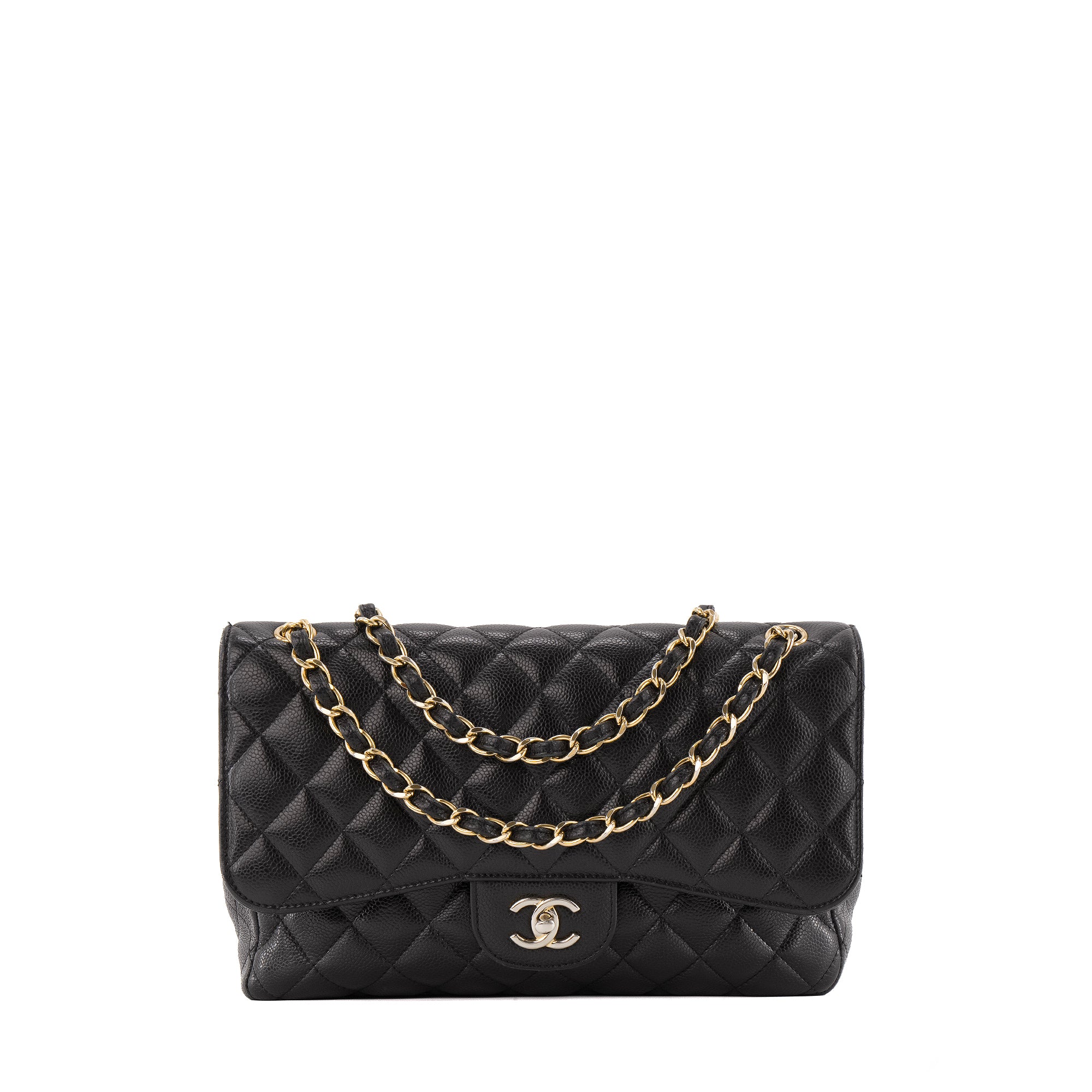 CHANEL - Sac à bandoulière Classique/Timeless Jumbo Chanel en cuir caviar noir