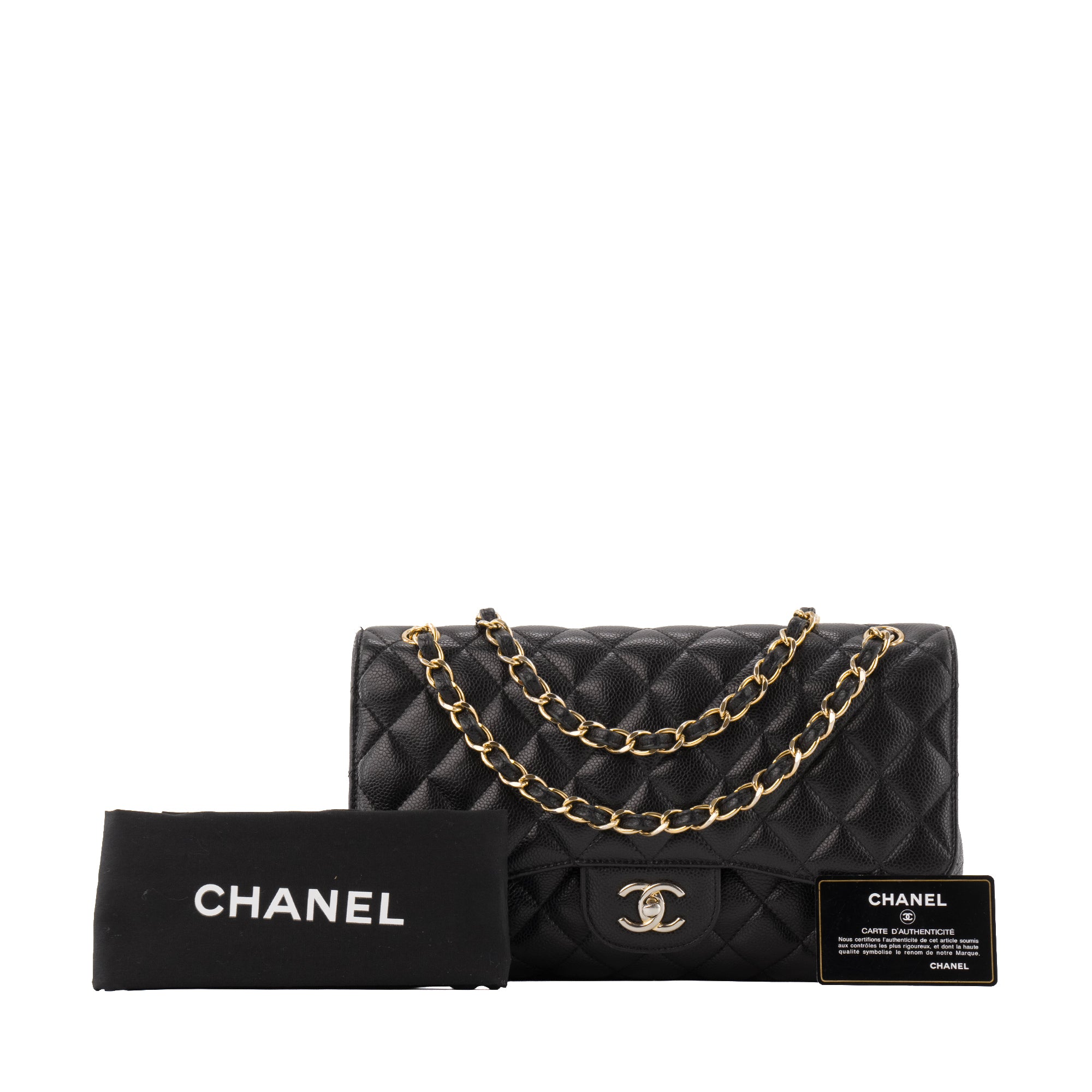 CHANEL - Sac à bandoulière Classique/Timeless Jumbo Chanel en cuir caviar noir