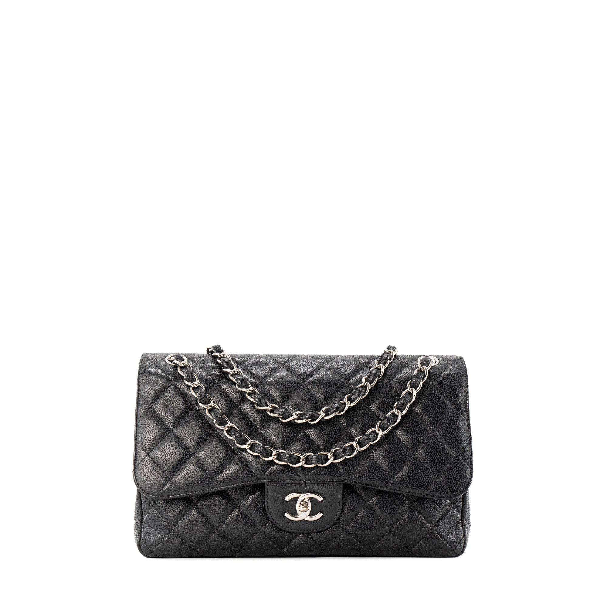 CHANEL - Sac à bandoulière Classique/Timeless Jumbo Chanel en cuir caviar noir
