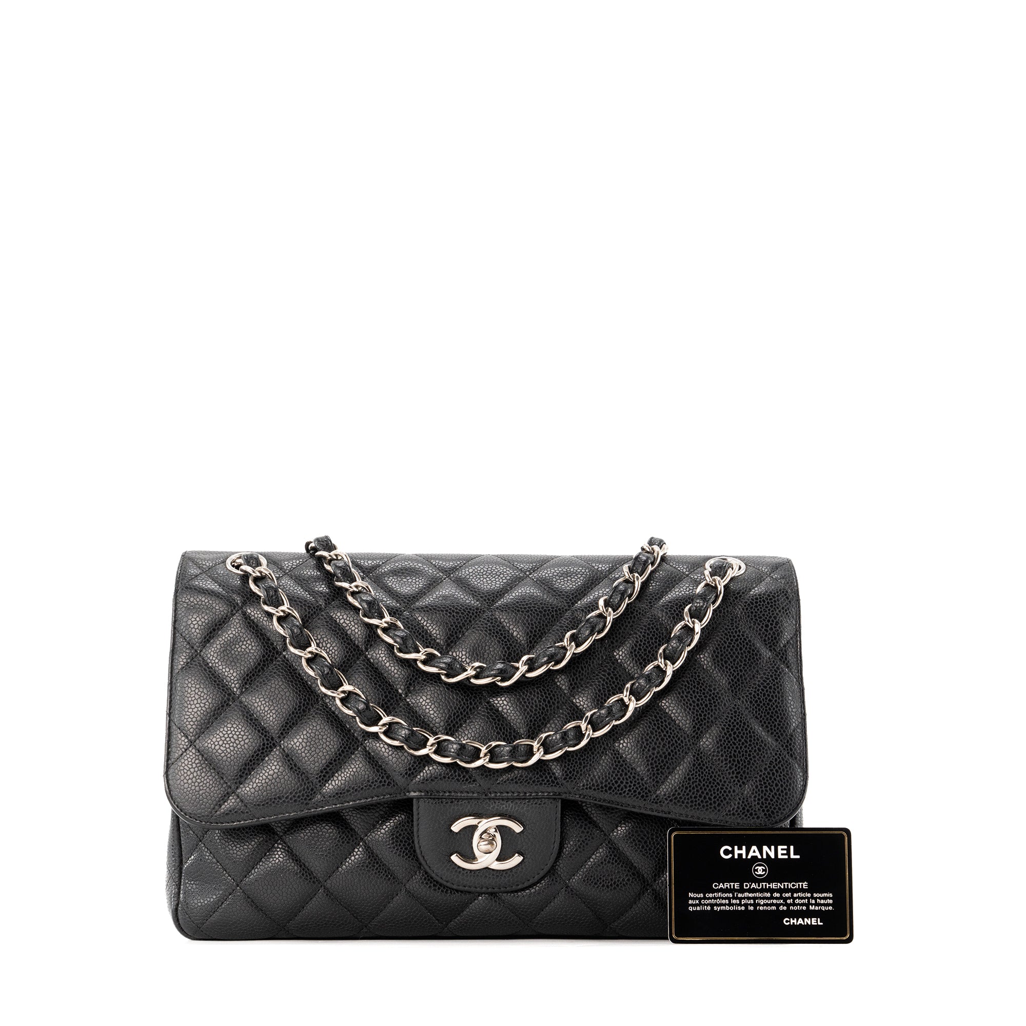 CHANEL - Sac à bandoulière Classique/Timeless Jumbo Chanel en cuir caviar noir