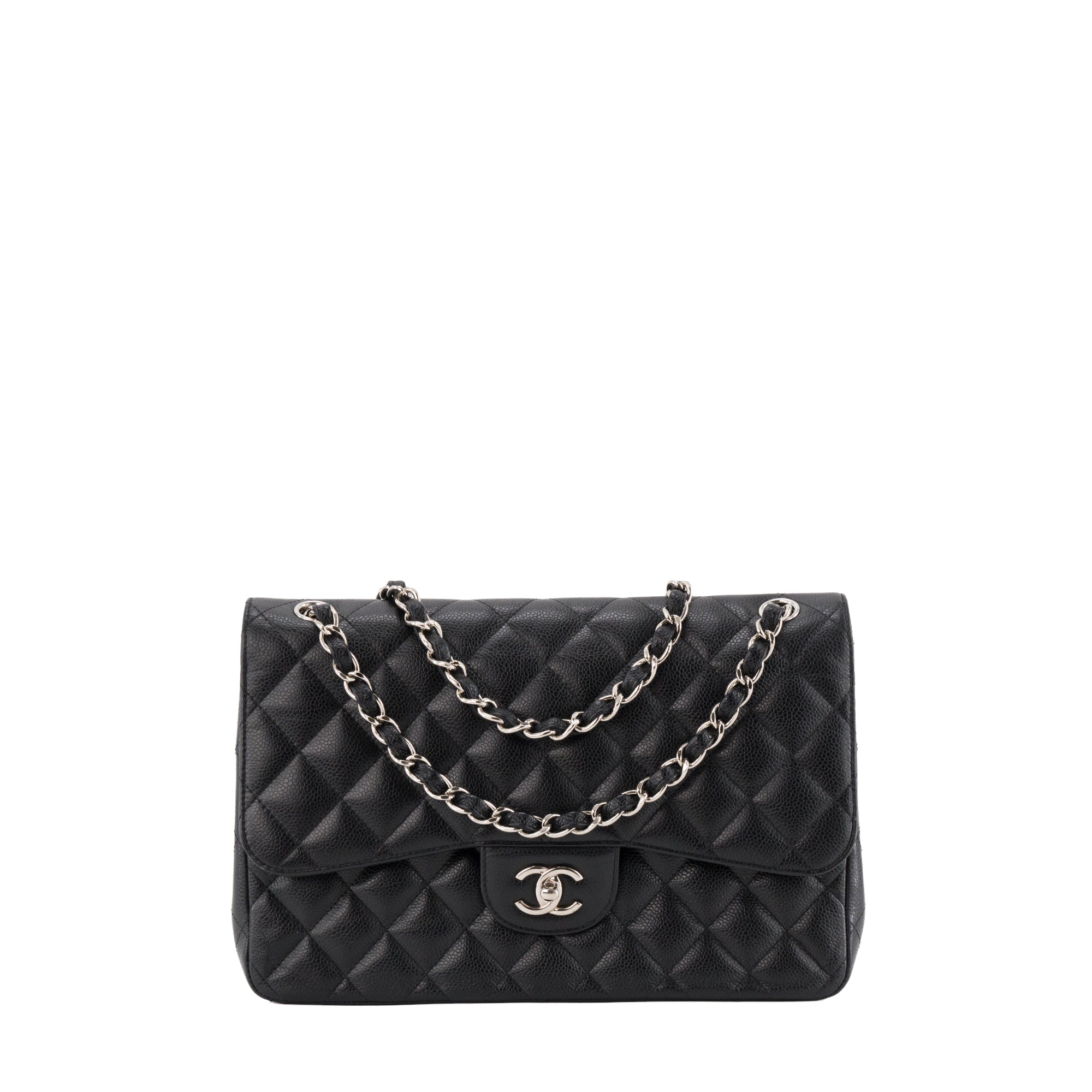 CHANEL - Sac à bandoulière Classique/Timeless Jumbo Chanel en cuir caviar noir