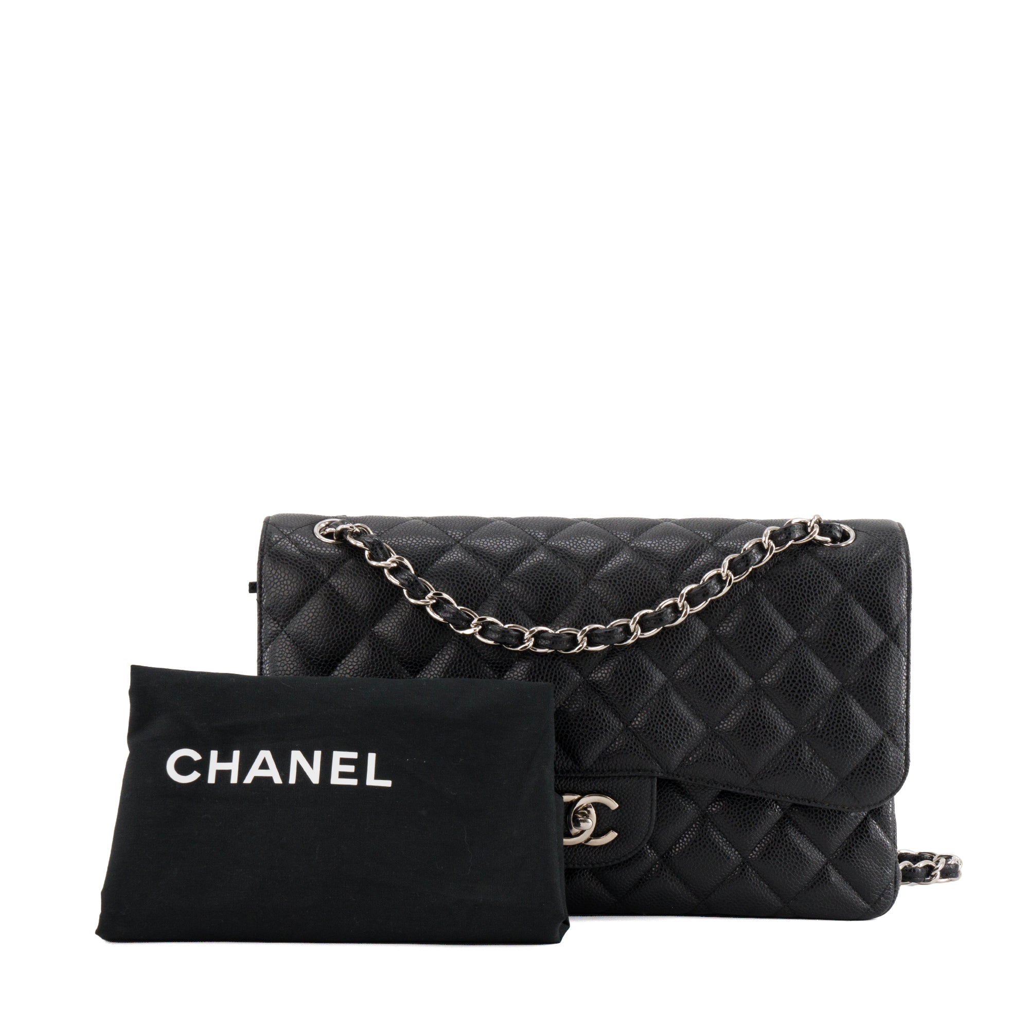 CHANEL - Sac à bandoulière Classique/Timeless Jumbo Chanel en cuir caviar noir