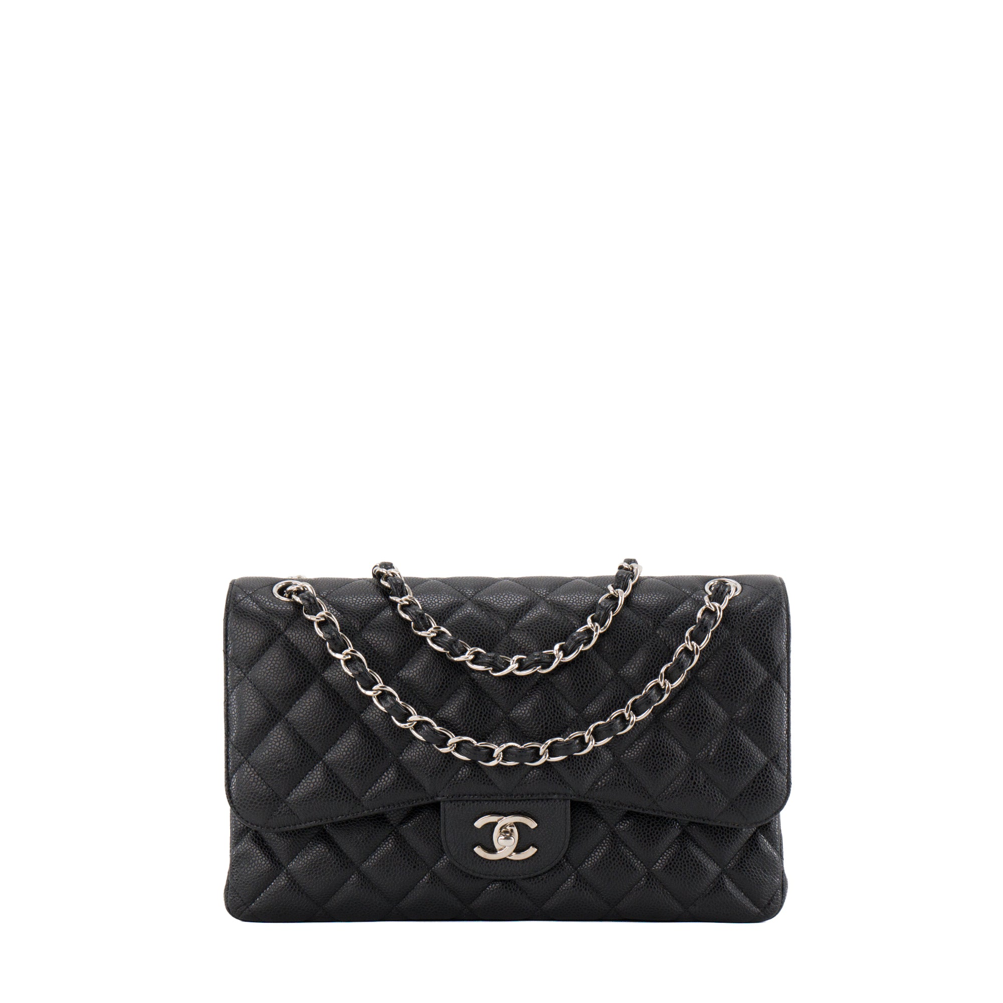 CHANEL - Sac à bandoulière Classique/Timeless Jumbo Chanel en cuir caviar noir