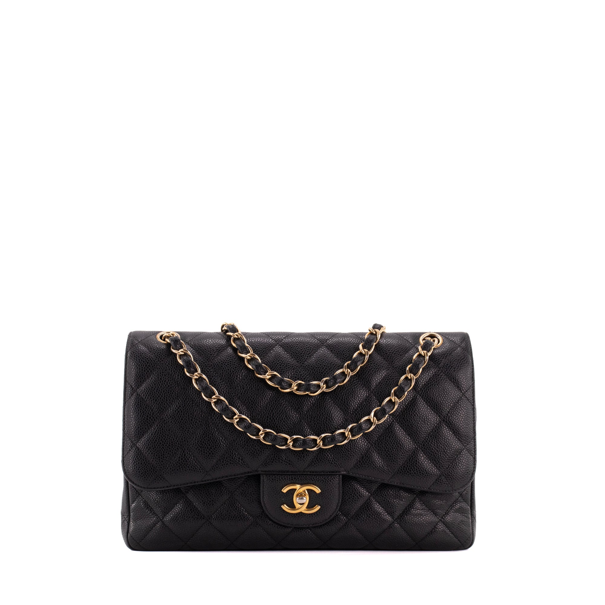 CHANEL - Sac à bandoulière Classique/Timeless Jumbo Chanel en cuir caviar noir