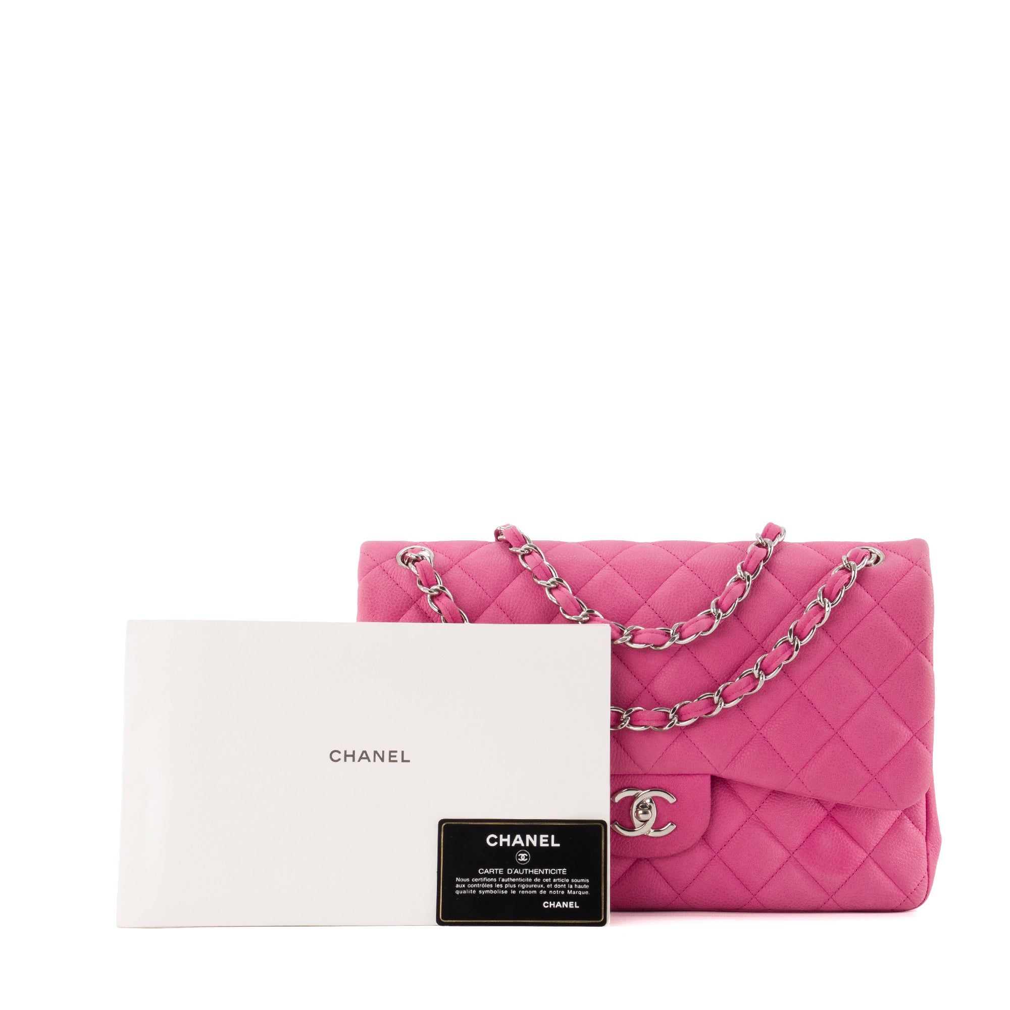 CHANEL - Sac à bandoulière Classique/Timeless Jumbo Chanel en cuir caviar rose