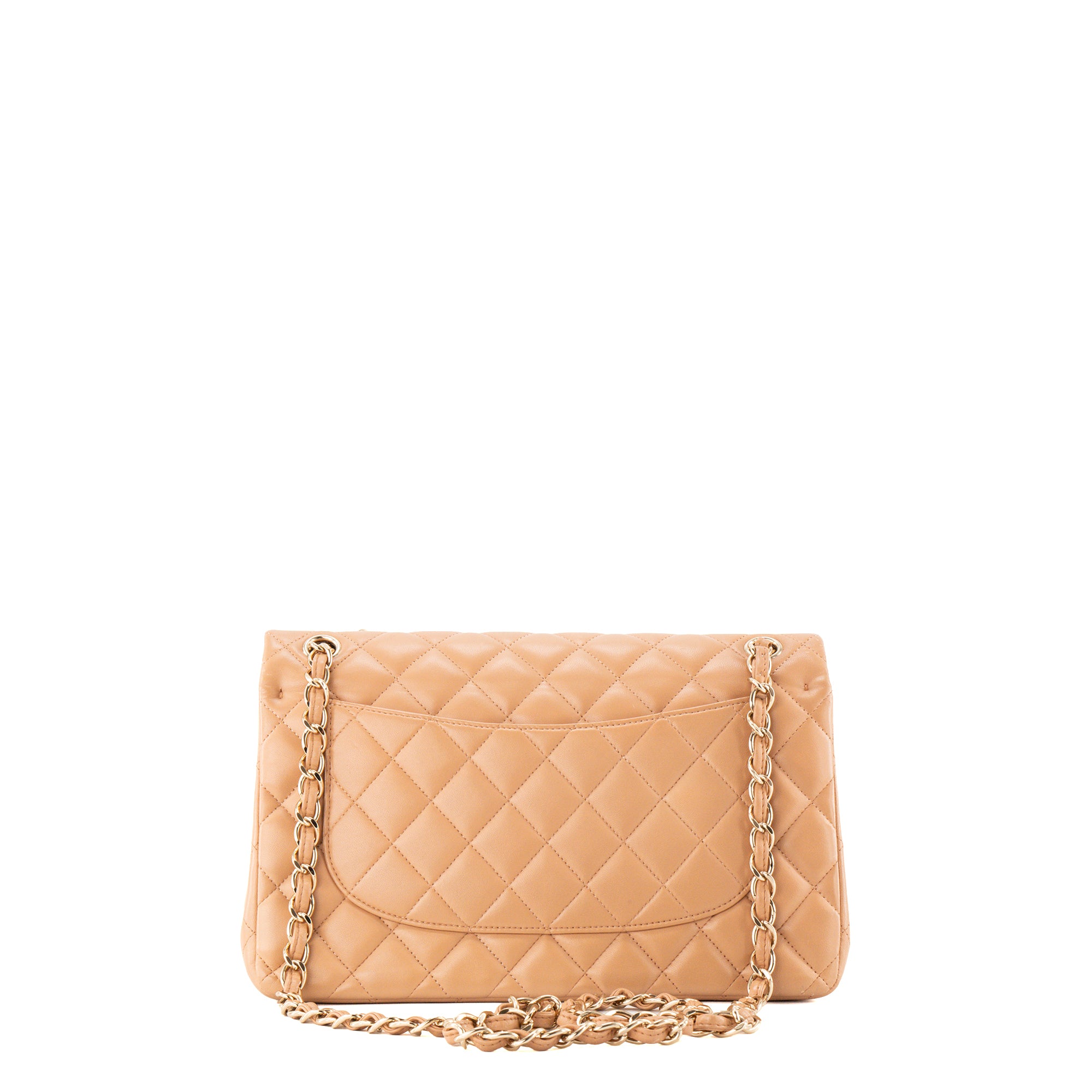 CHANEL - Sac à bandoulière Classique/Timeless Jumbo Chanel en cuir lisse beige