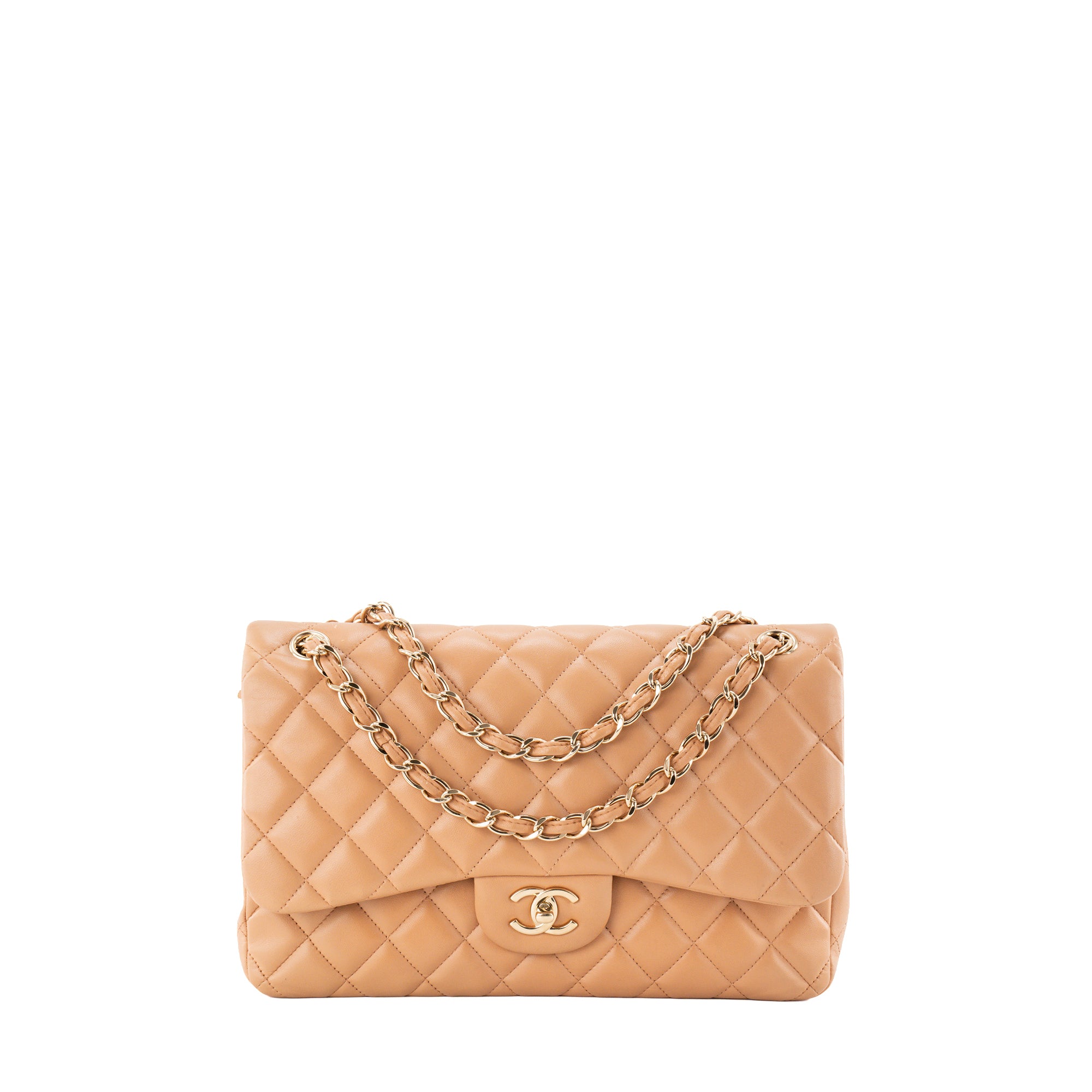 CHANEL - Sac à bandoulière Classique/Timeless Jumbo Chanel en cuir lisse beige