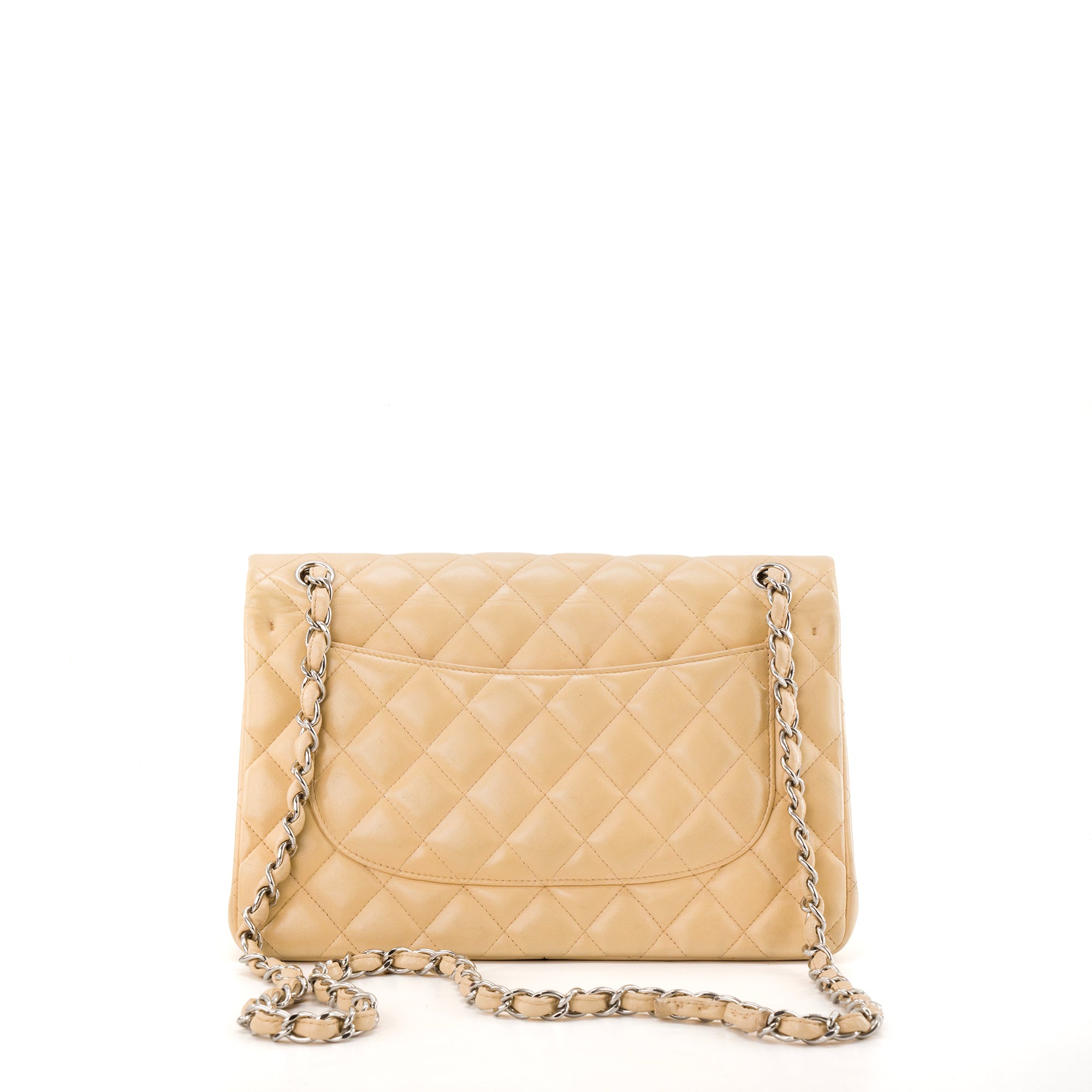 CHANEL - Sac à bandoulière Classique/Timeless Jumbo Chanel en cuir lisse beige