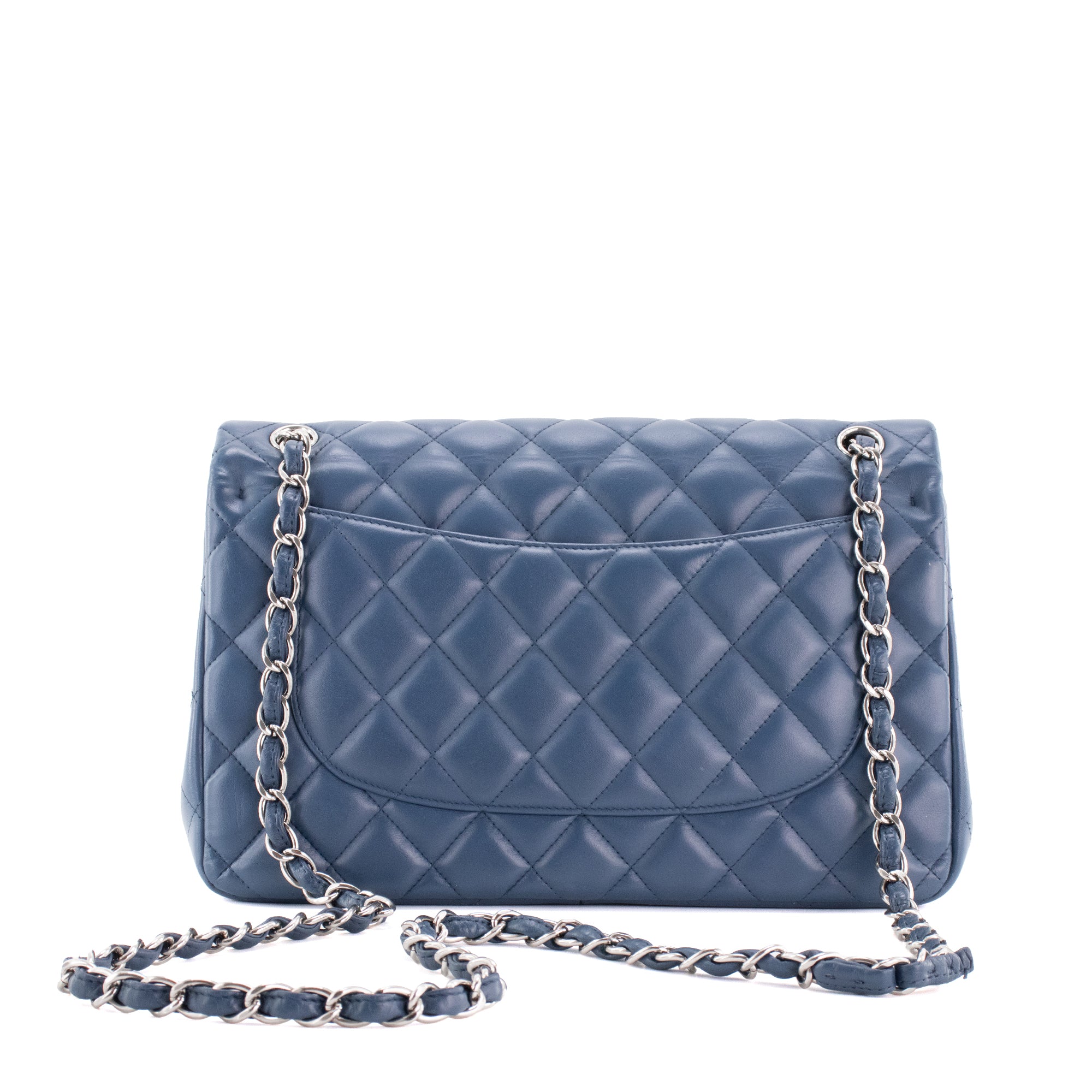CHANEL - Sac à bandoulière Classique/Timeless Jumbo Chanel en cuir lisse bleu