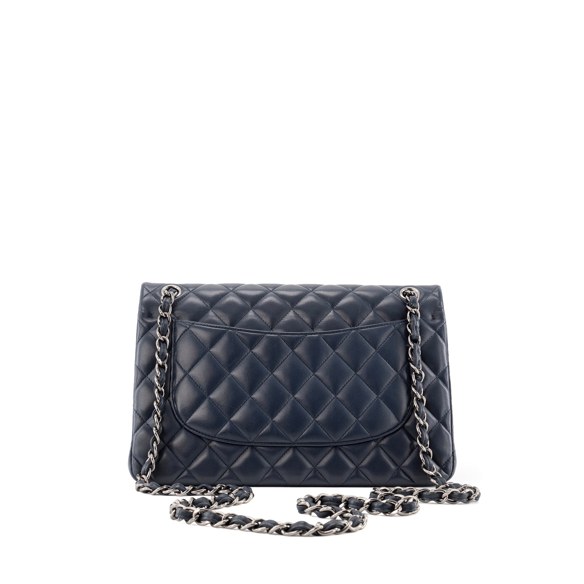 CHANEL - Sac à bandoulière Classique/Timeless Jumbo Chanel en cuir lisse bleu marine