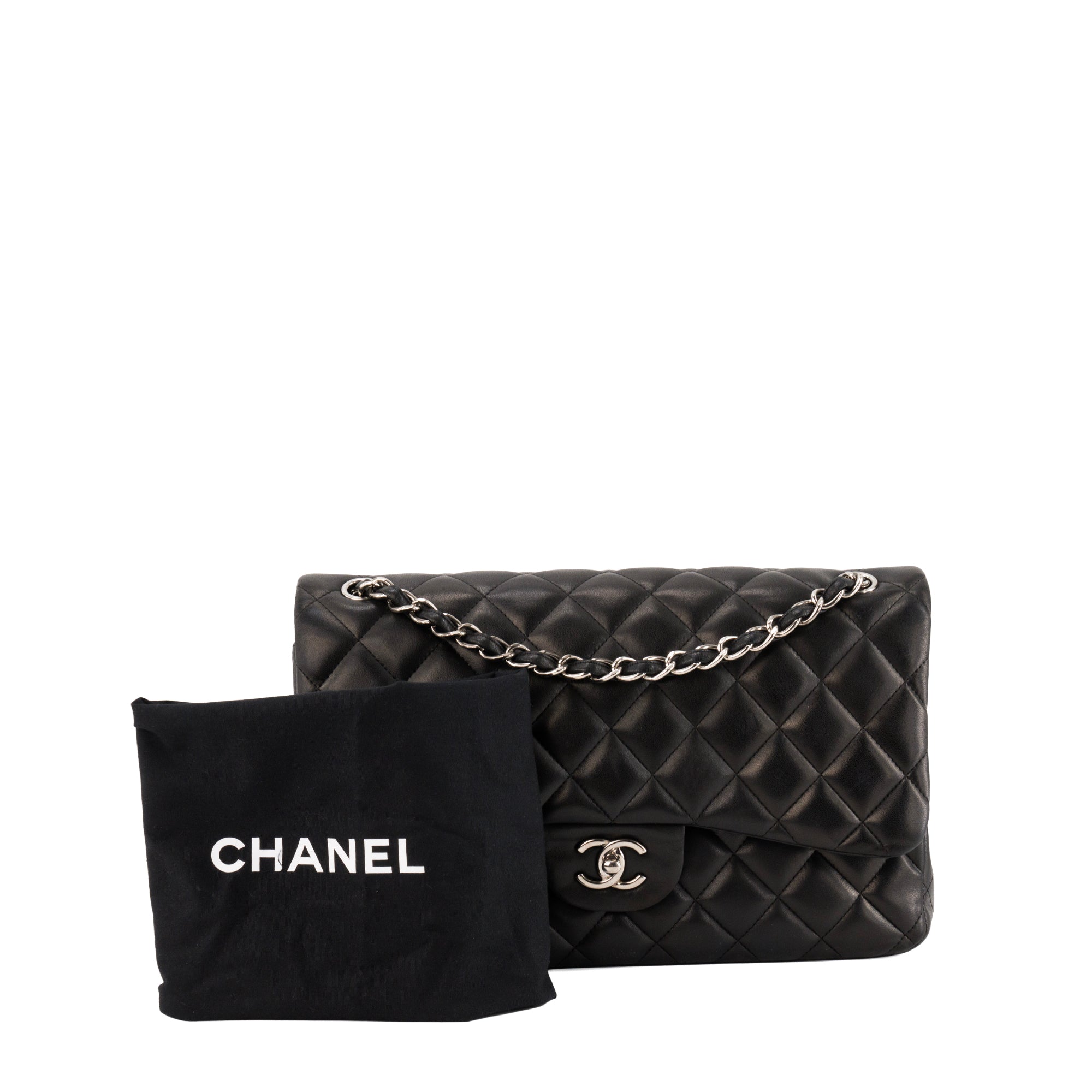 CHANEL - Sac à bandoulière Classique/Timeless Jumbo Chanel en cuir lisse noir
