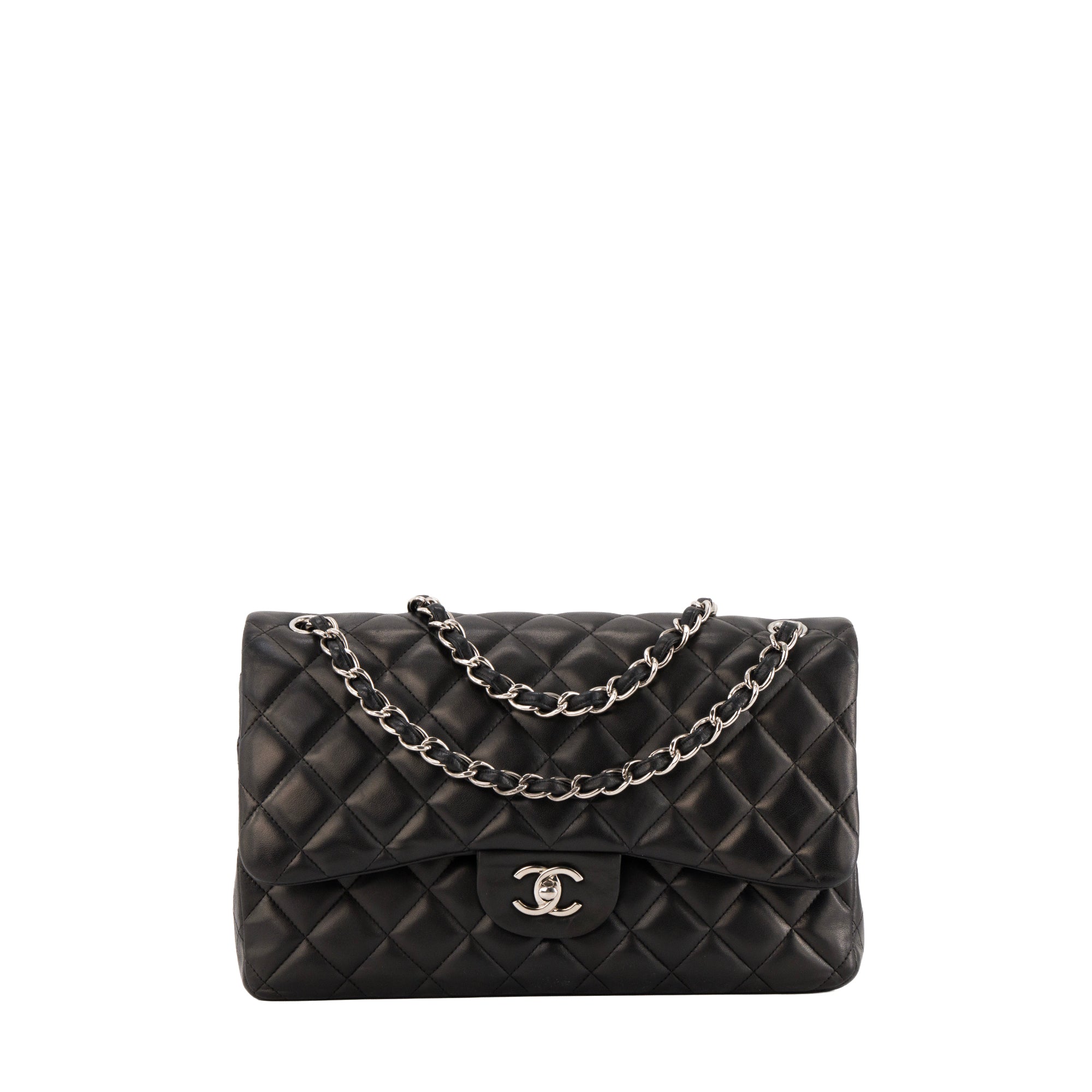 CHANEL - Sac à bandoulière Classique/Timeless Jumbo Chanel en cuir lisse noir