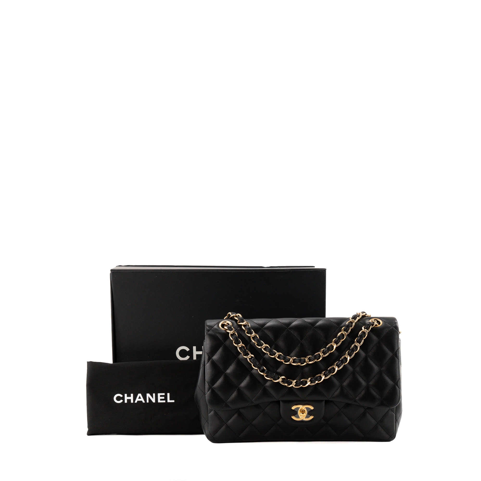 CHANEL - Sac à bandoulière Classique/Timeless Jumbo Chanel en cuir lisse noir