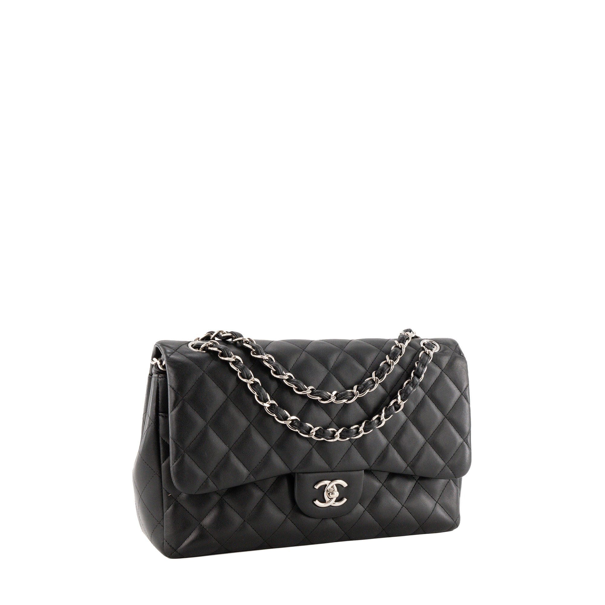 CHANEL - Sac à bandoulière Classique/Timeless Jumbo Chanel en cuir lisse noir
