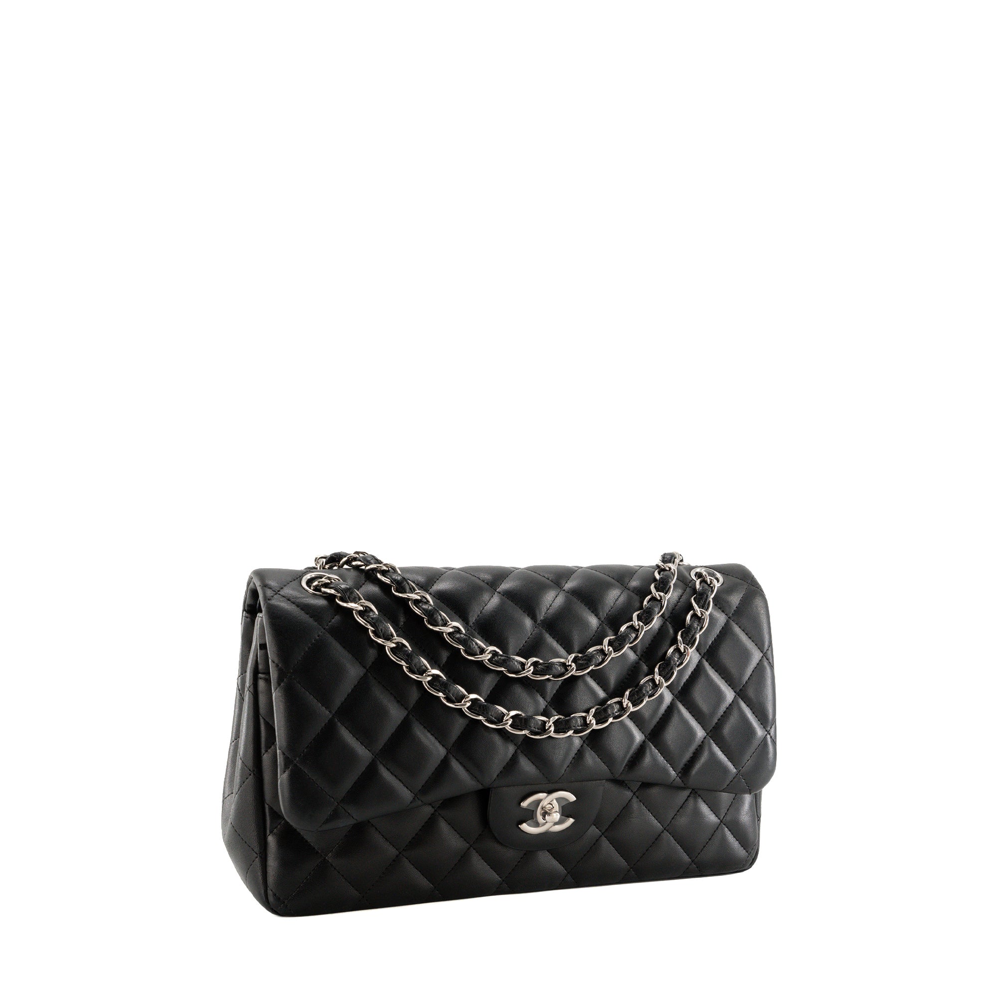 CHANEL - Sac à bandoulière Classique/Timeless Jumbo Chanel en cuir lisse noir