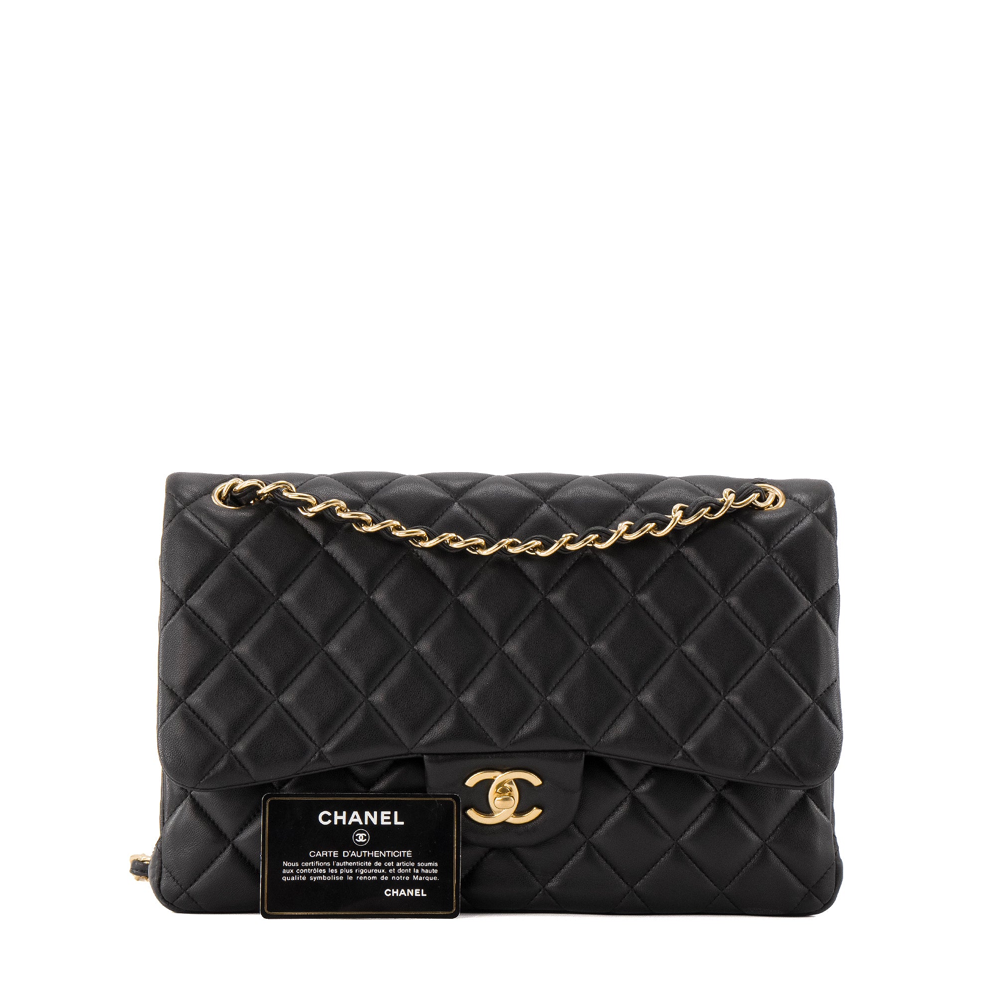 CHANEL - Sac à bandoulière Classique/Timeless Jumbo Chanel en cuir lisse noir