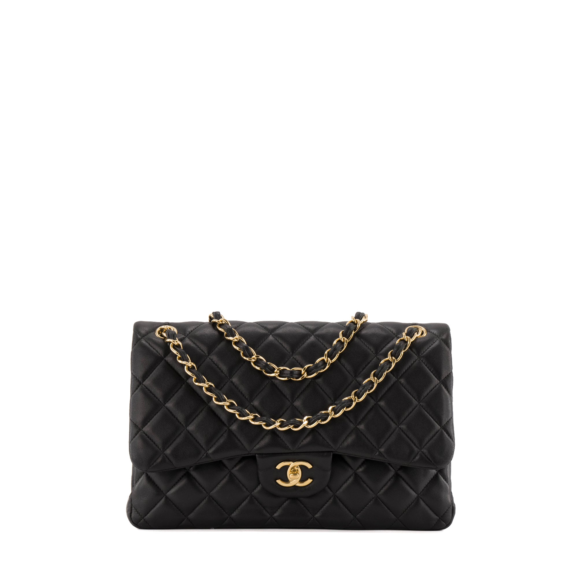 CHANEL - Sac à bandoulière Classique/Timeless Jumbo Chanel en cuir lisse noir