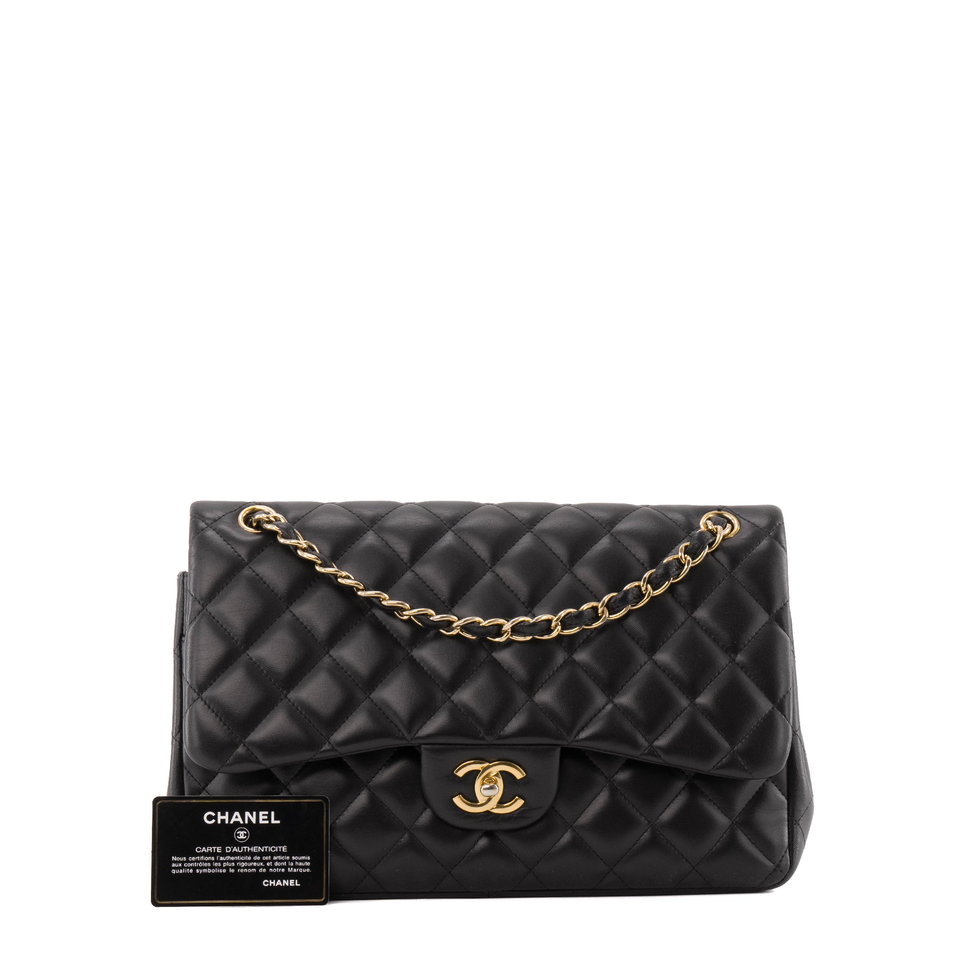 CHANEL - Sac à bandoulière Classique/Timeless Jumbo Chanel en cuir lisse noir