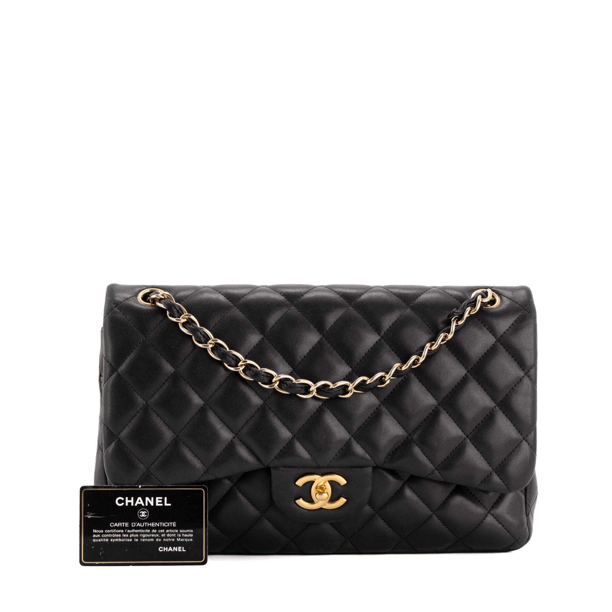 CHANEL - Sac à bandoulière Classique/Timeless Jumbo Chanel en cuir lisse noir d'occasion