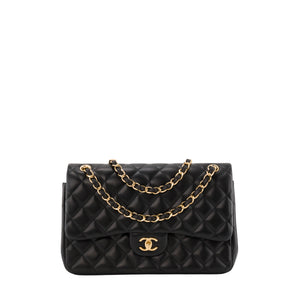 CHANEL - Sac à bandoulière Classique/Timeless Jumbo Chanel en cuir lisse noir