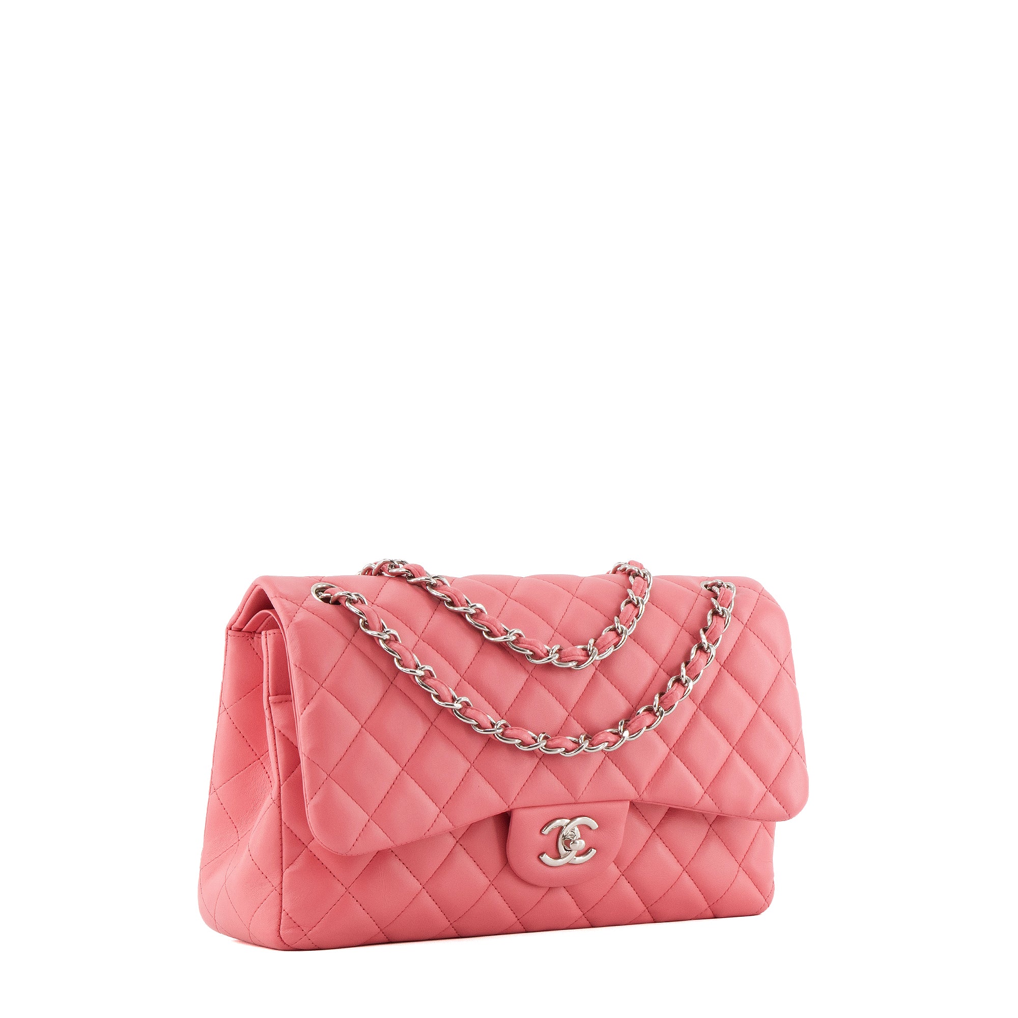 CHANEL - Sac à bandoulière Classique/Timeless Jumbo Chanel en cuir lisse rose