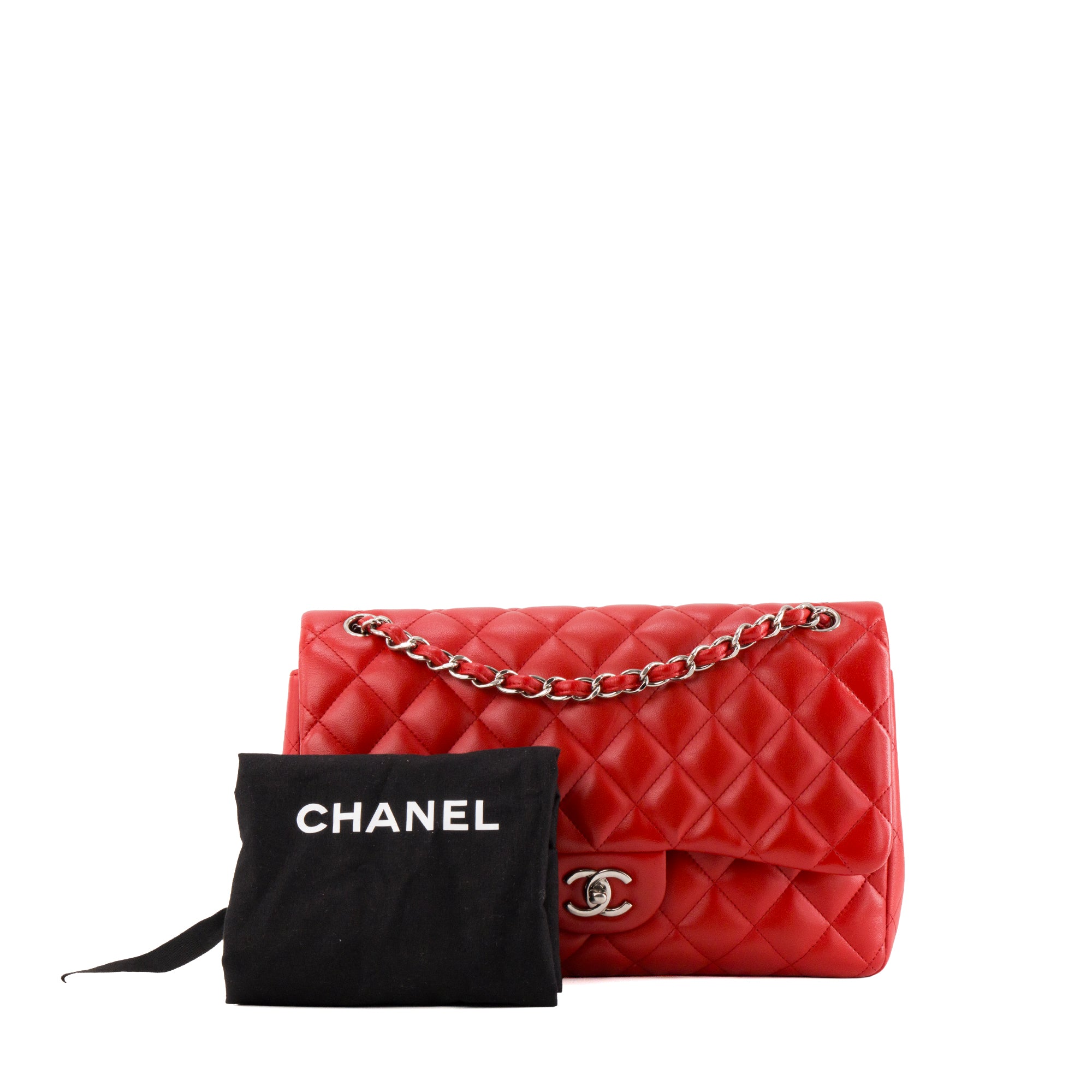 CHANEL - Sac à bandoulière Classique/Timeless Jumbo Chanel en cuir lisse rouge