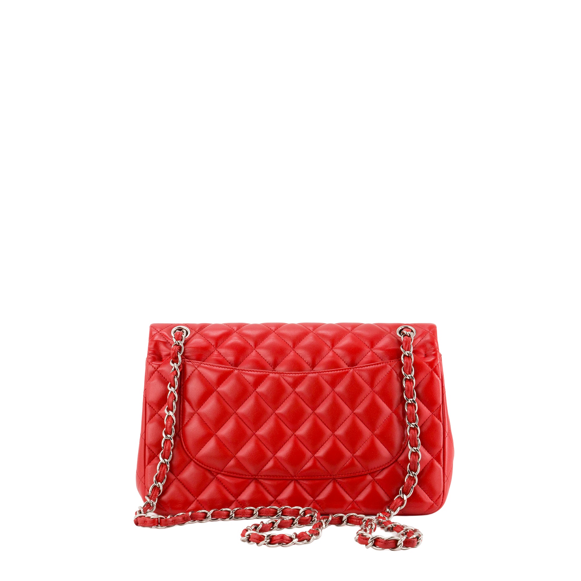 CHANEL - Sac à bandoulière Classique/Timeless Jumbo Chanel en cuir lisse rouge