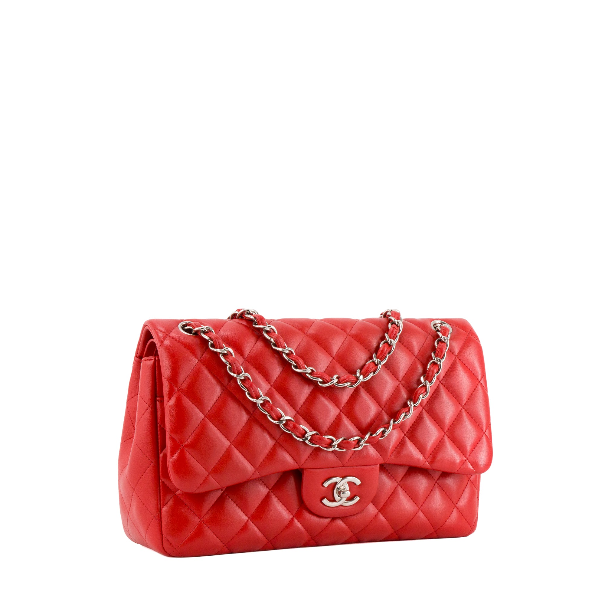 CHANEL - Sac à bandoulière Classique/Timeless Jumbo Chanel en cuir lisse rouge