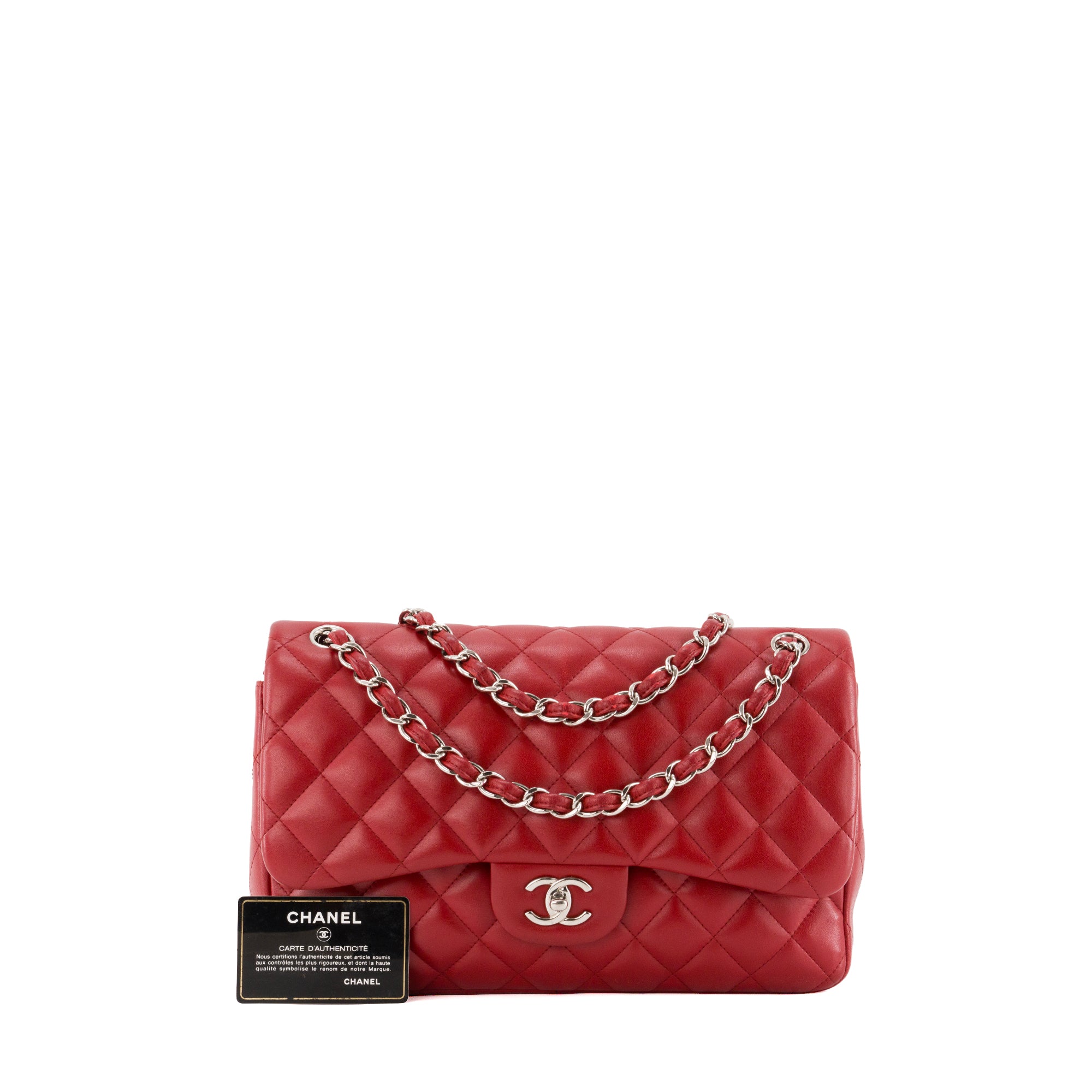 CHANEL - Sac à bandoulière Classique/Timeless Jumbo Chanel en cuir lisse rouge