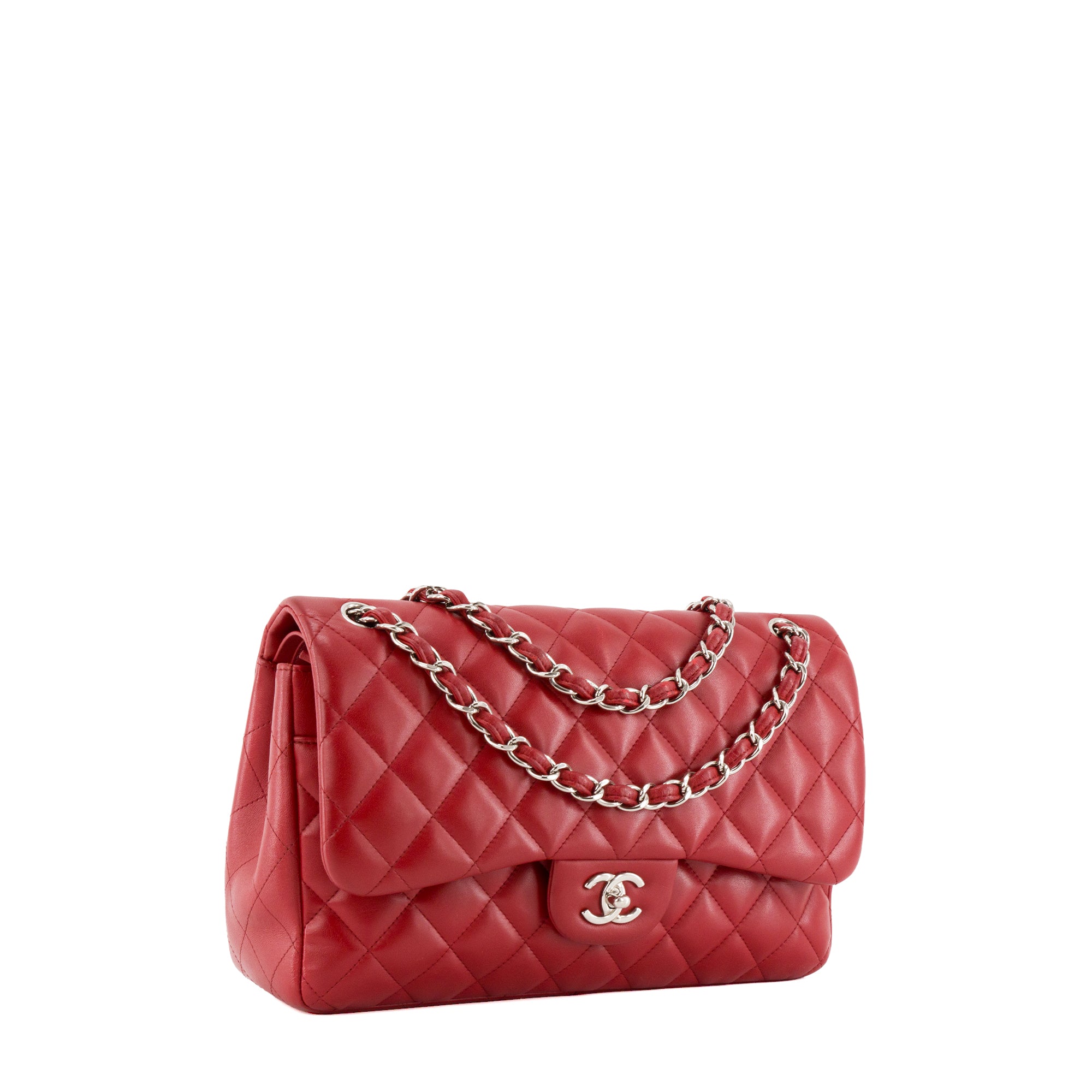 CHANEL - Sac à bandoulière Classique/Timeless Jumbo Chanel en cuir lisse rouge