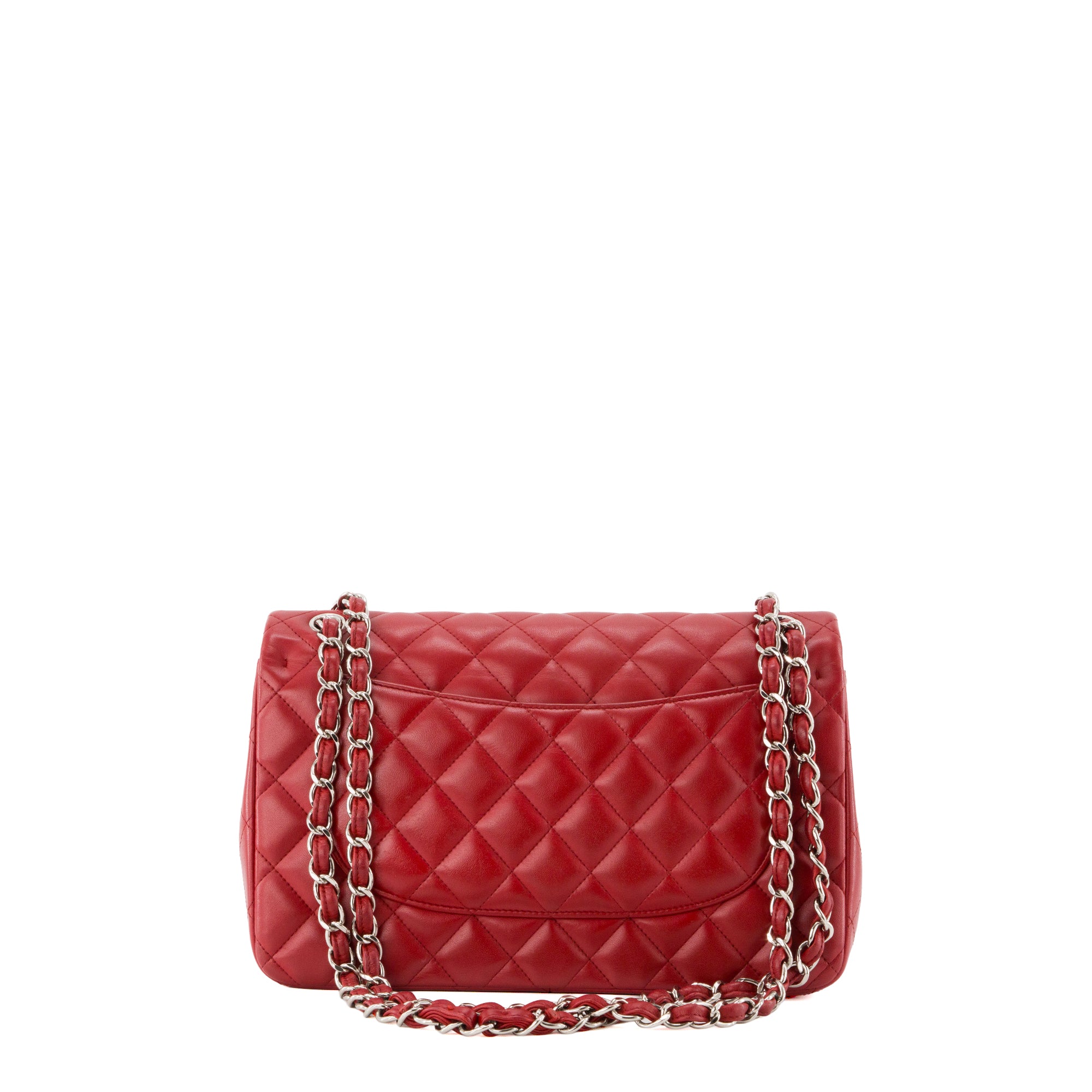 CHANEL - Sac à bandoulière Classique/Timeless Jumbo Chanel en cuir lisse rouge