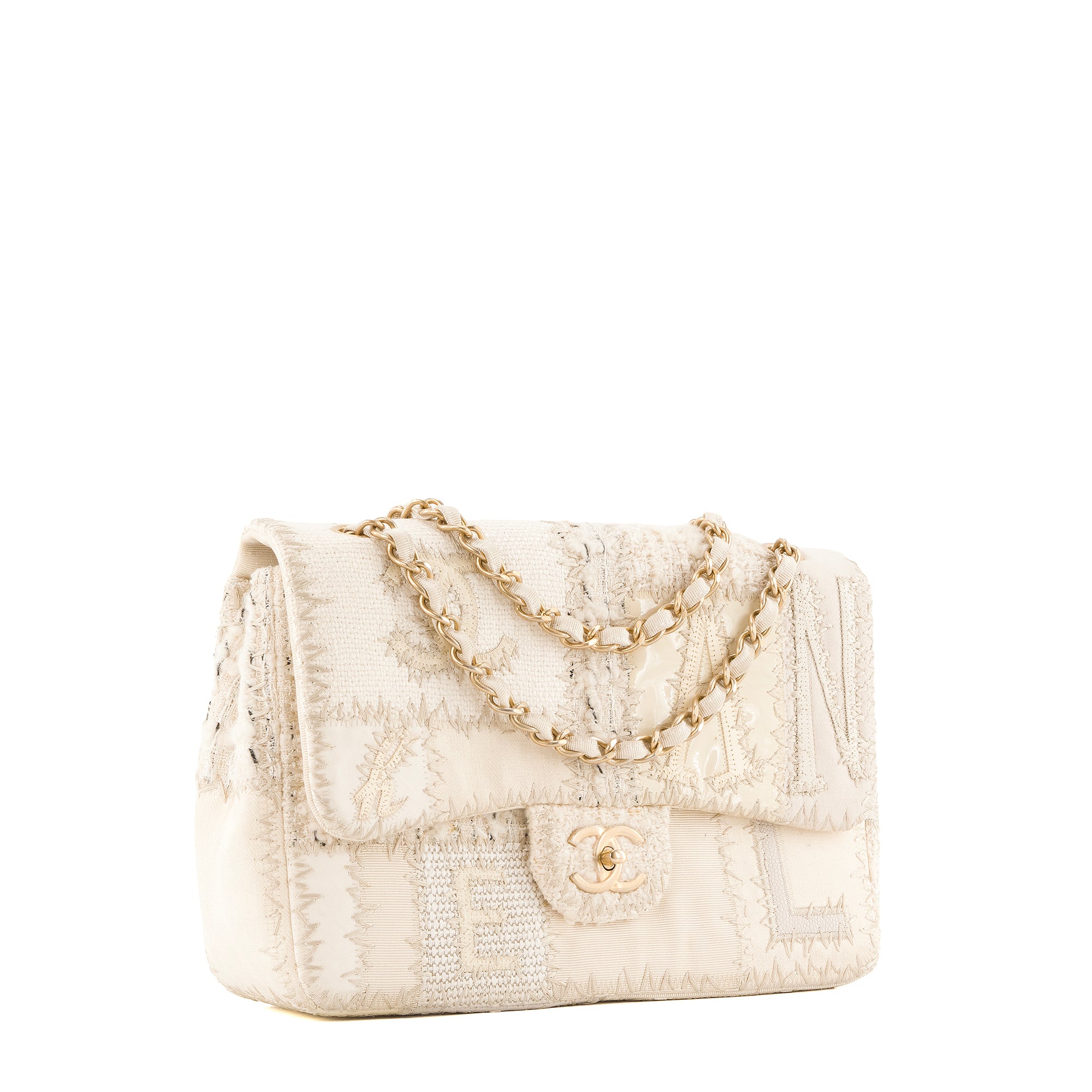 CHANEL - Sac à bandoulière Classique/Timeless Jumbo Chanel en patchwork beige édition limitée