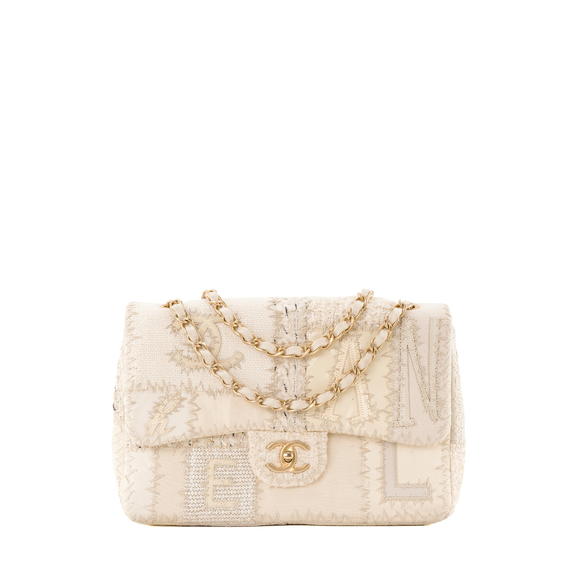 CHANEL - Sac à bandoulière Classique/Timeless Jumbo Chanel en patchwork beige édition limitée