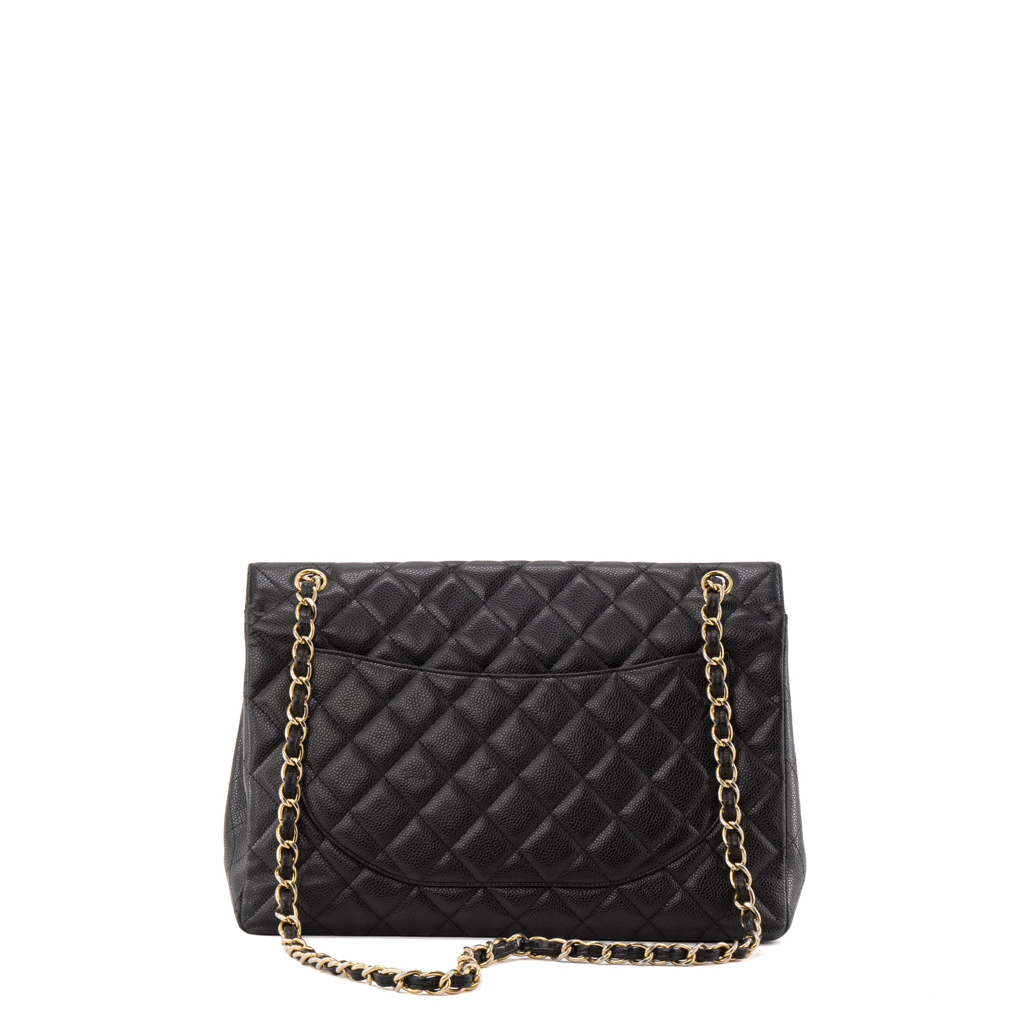 CHANEL - Sac à bandoulière Classique/Timeless Maxi Jumbo Chanel en cuir caviar noir