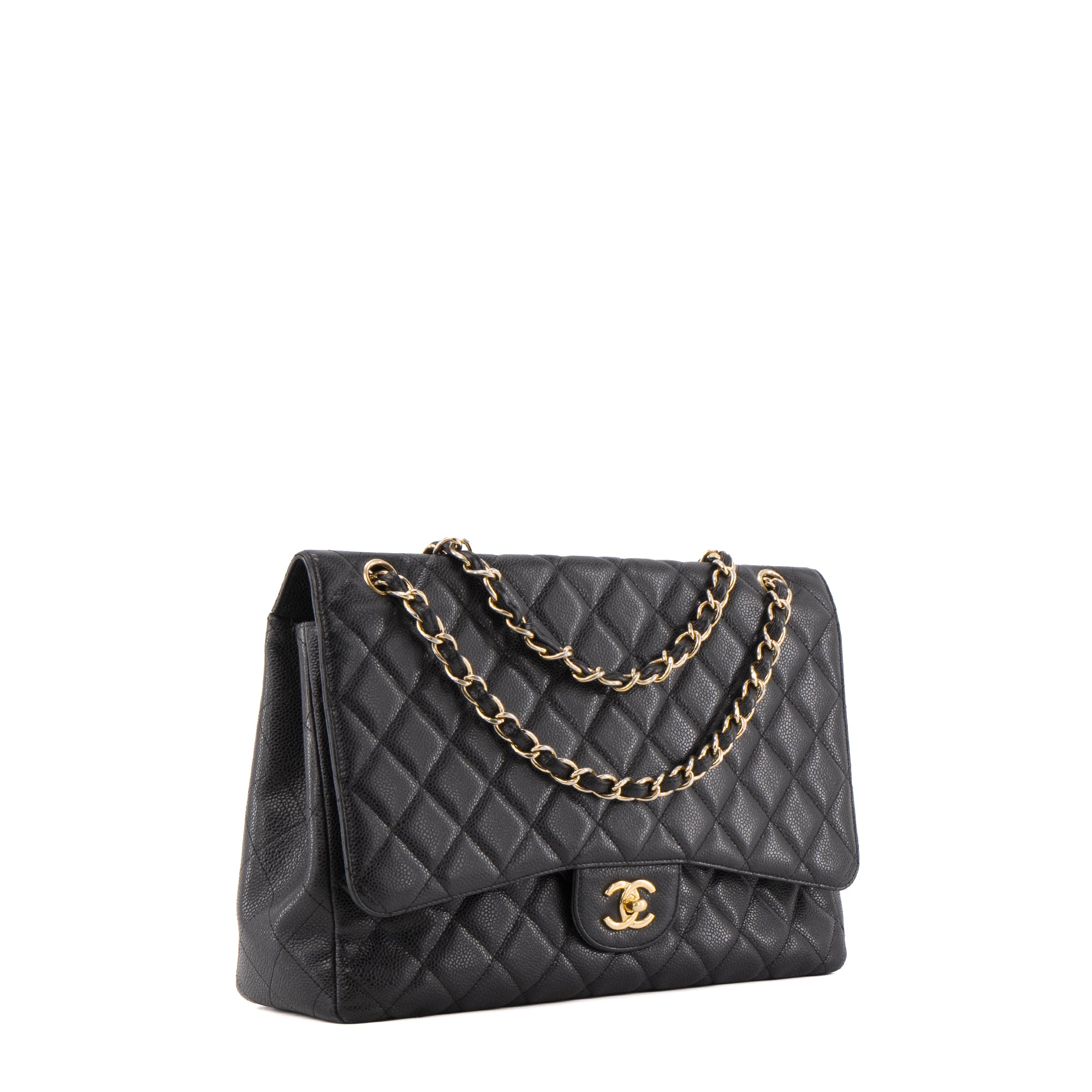 CHANEL - Sac à bandoulière Classique/Timeless Maxi Jumbo Chanel en cuir caviar noir