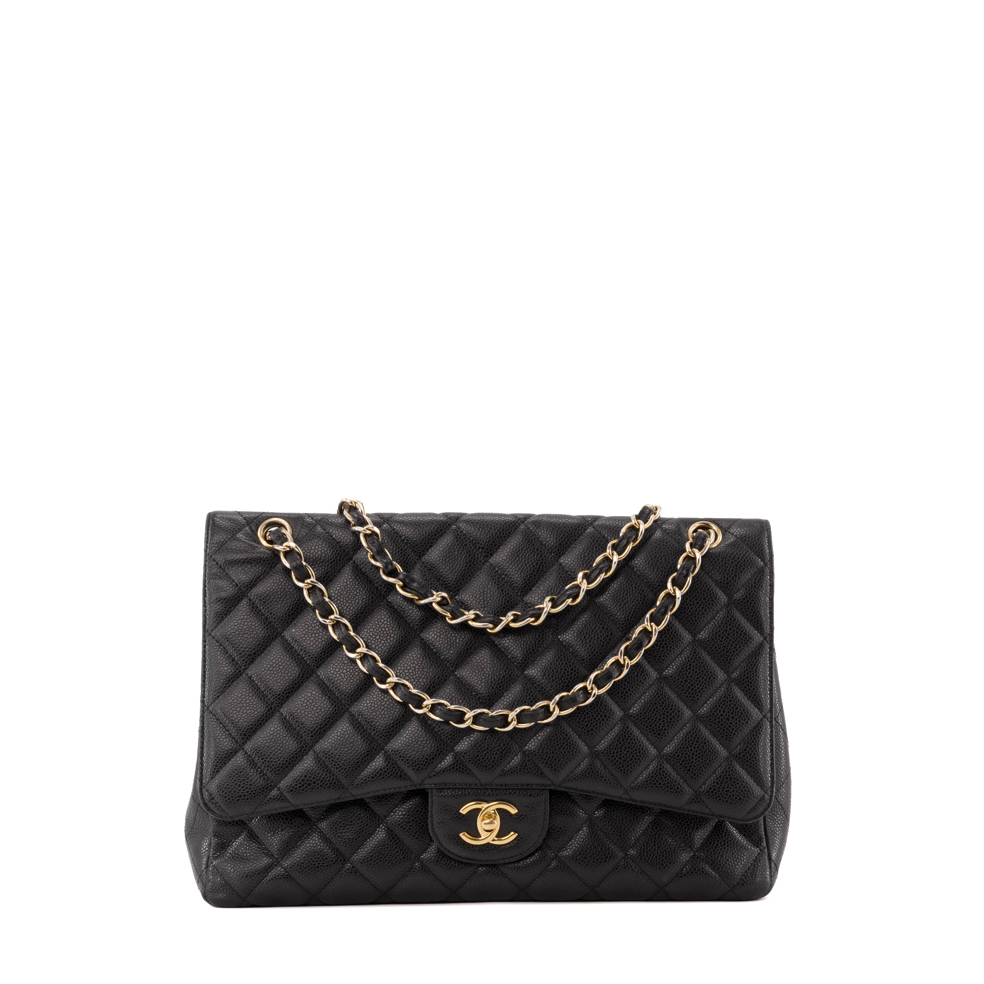 CHANEL - Sac à bandoulière Classique/Timeless Maxi Jumbo Chanel en cuir caviar noir