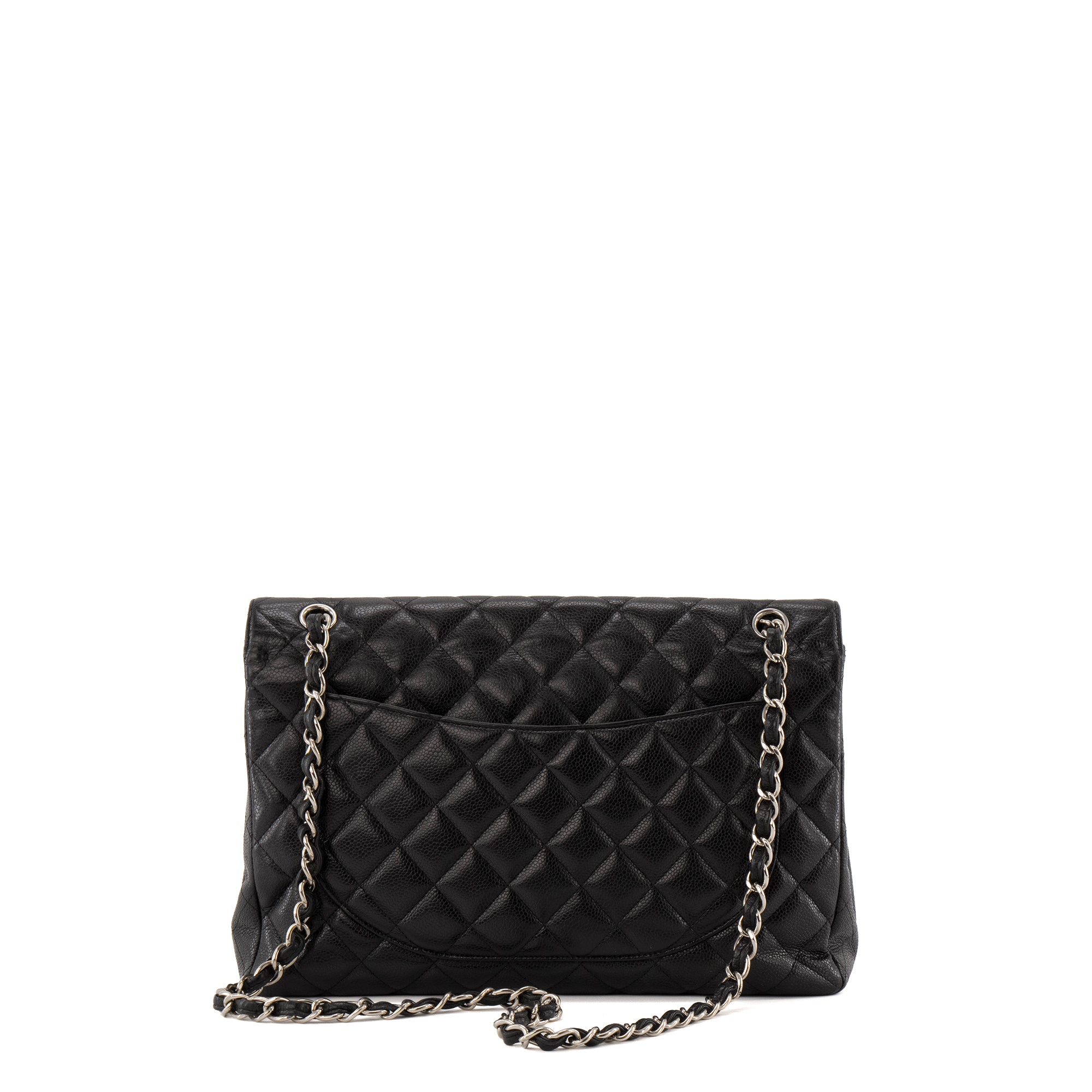 CHANEL - Sac à bandoulière Classique/Timeless Maxi Jumbo Chanel en cuir caviar noir