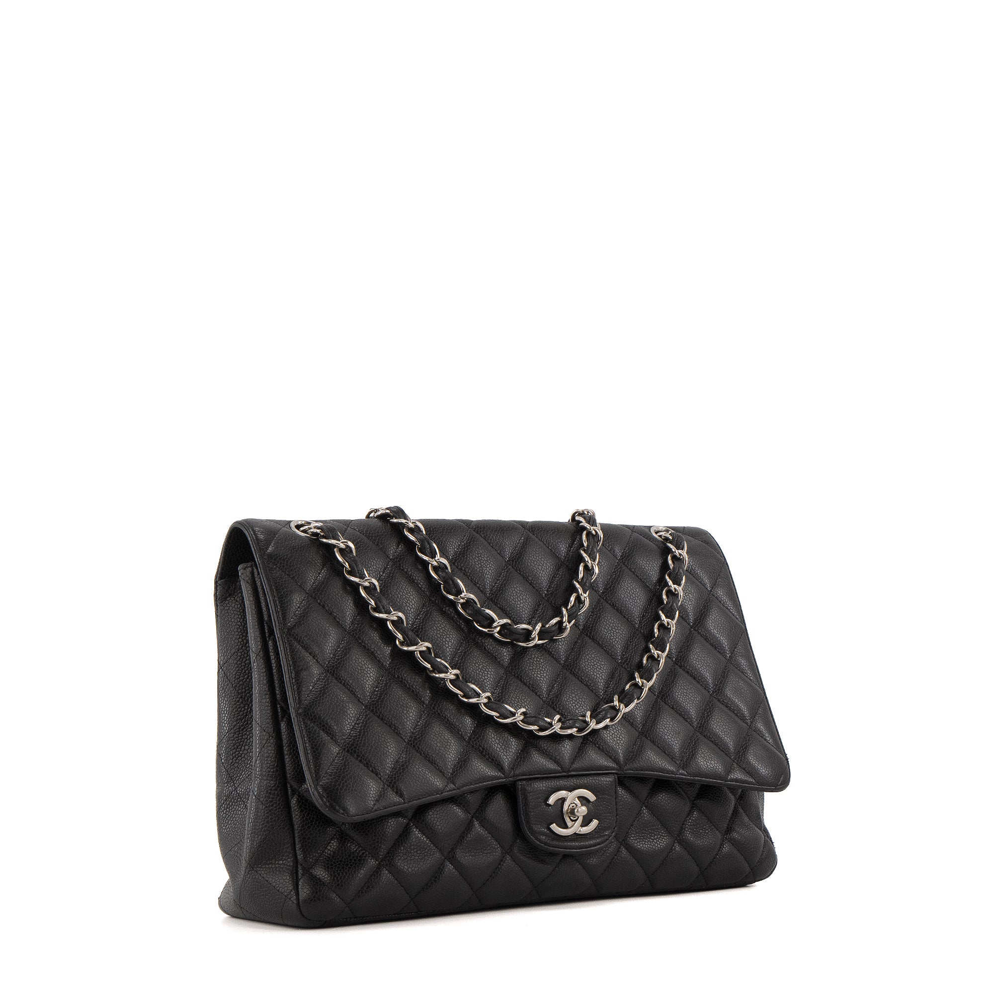 CHANEL - Sac à bandoulière Classique/Timeless Maxi Jumbo Chanel en cuir caviar noir