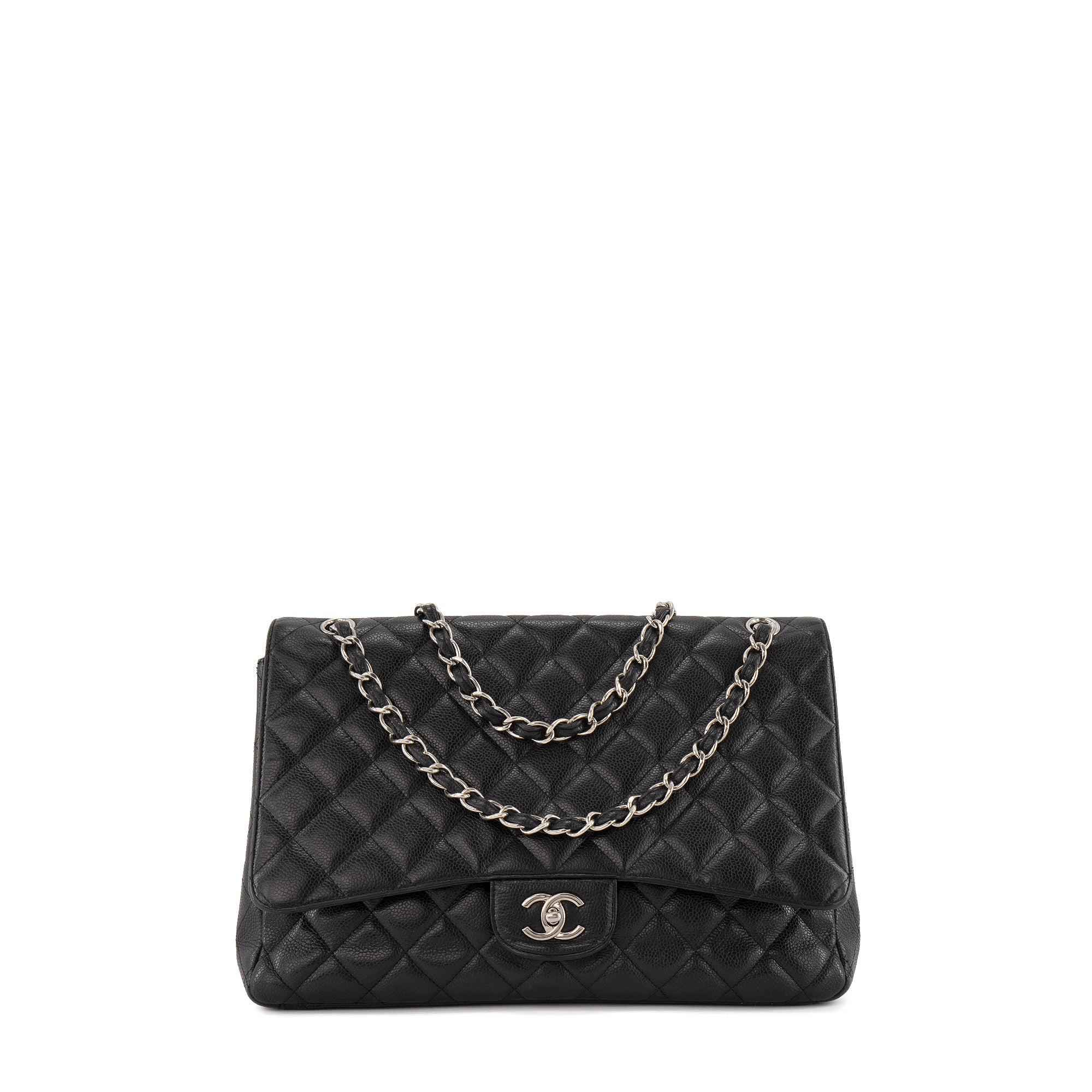 CHANEL - Sac à bandoulière Classique/Timeless Maxi Jumbo Chanel en cuir caviar noir