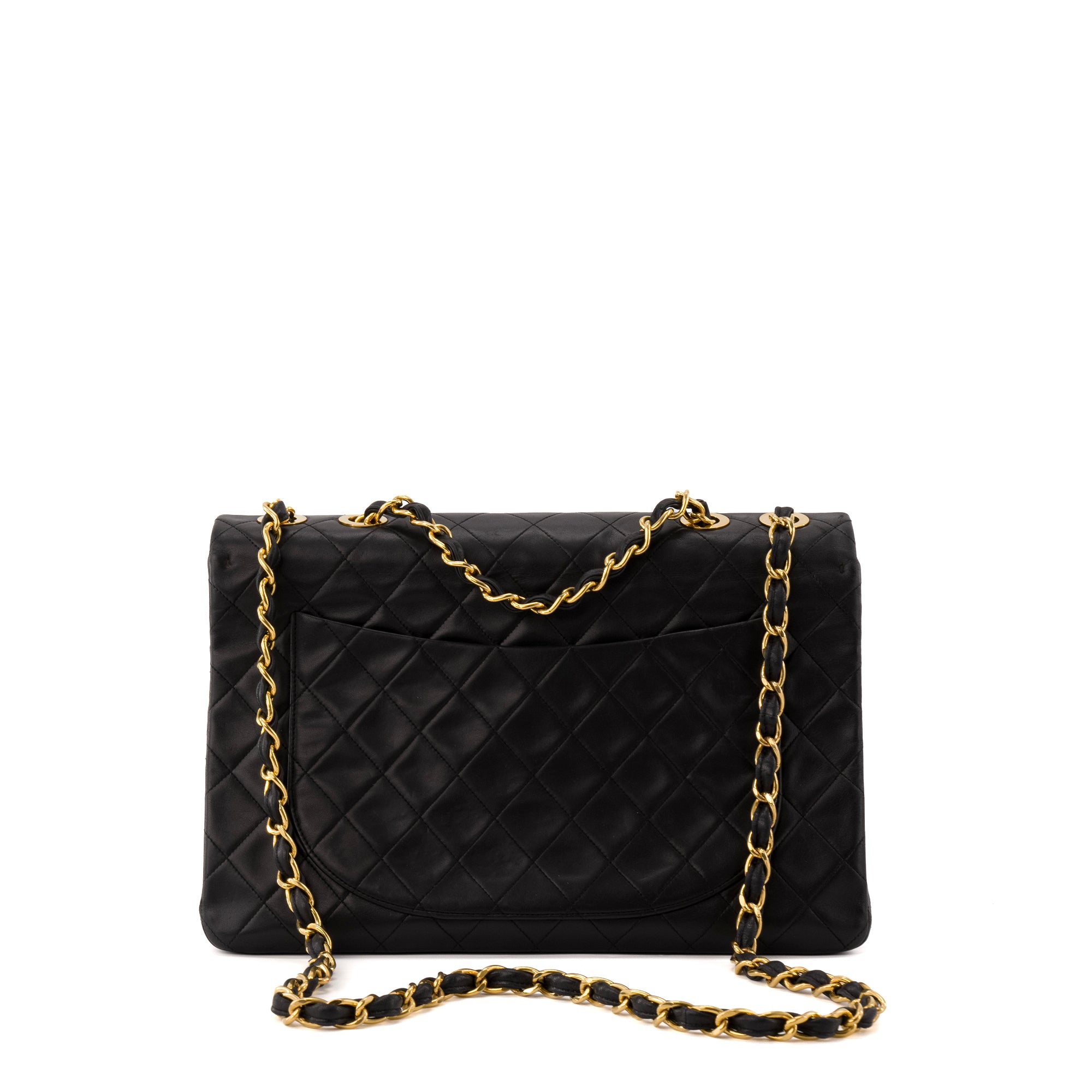 CHANEL - Sac à bandoulière Classique/Timeless Maxi Jumbo Chanel en cuir lisse noir vintage