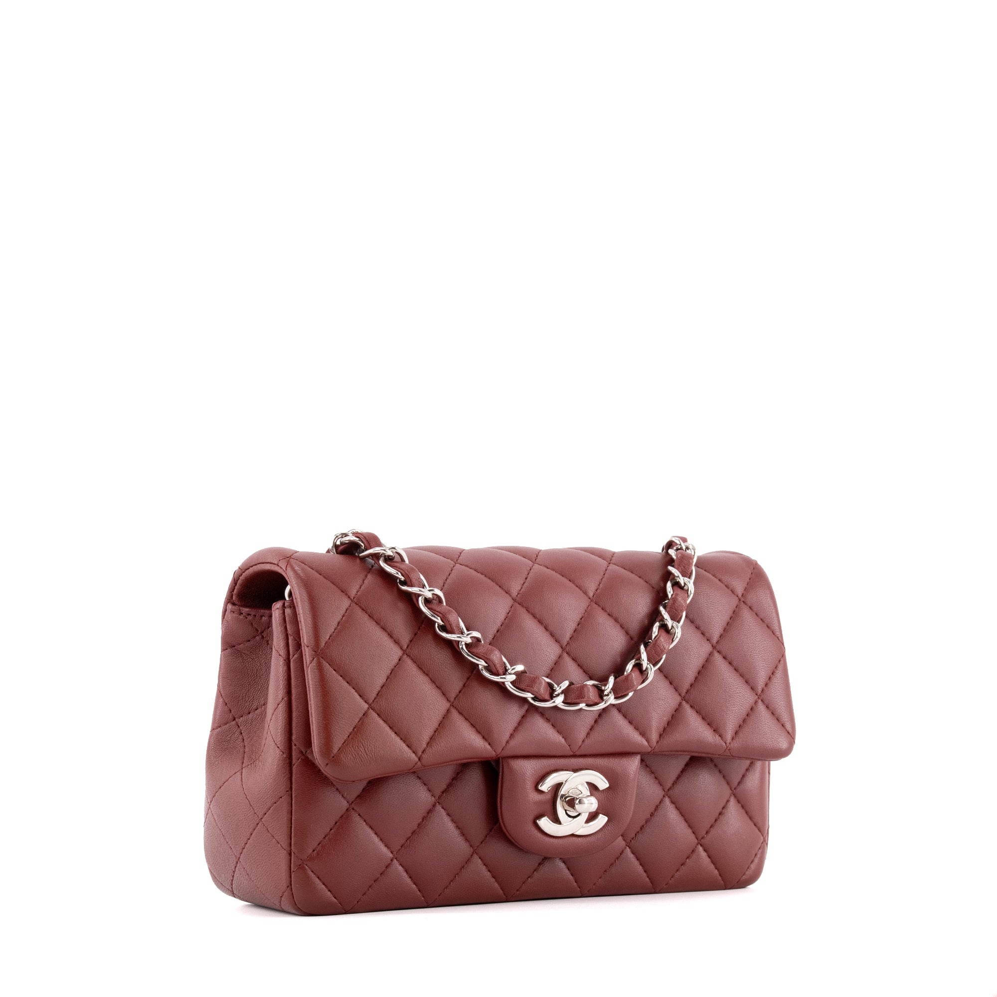 CHANEL - Sac à bandoulière Classique/Timeless Mini rectangle Chanel en cuir bordeaux