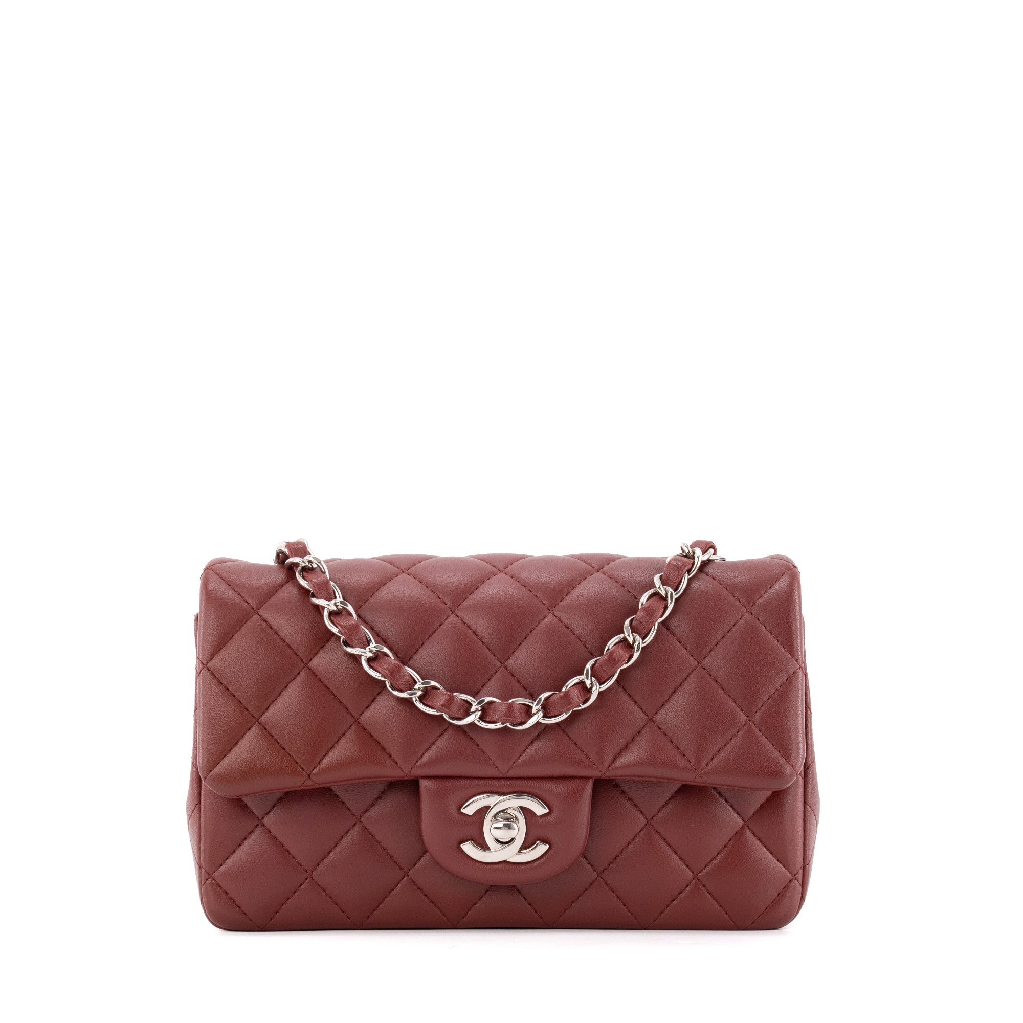 CHANEL - Sac à bandoulière Classique/Timeless Mini rectangle Chanel en cuir bordeaux